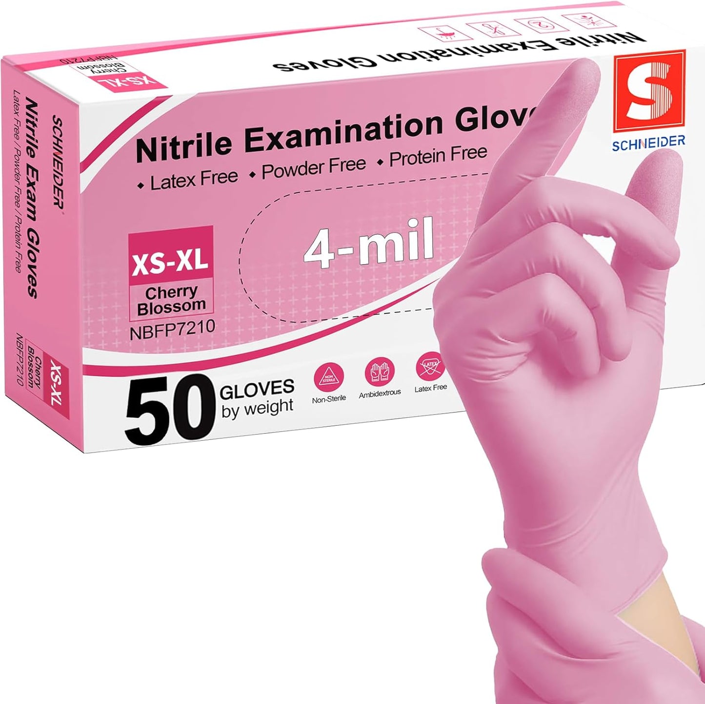 Schneider Nitrile Exam Gloves - 4-Mil Disposable Medical Gloves | Latex-Free & Powder-Free, Food Safe