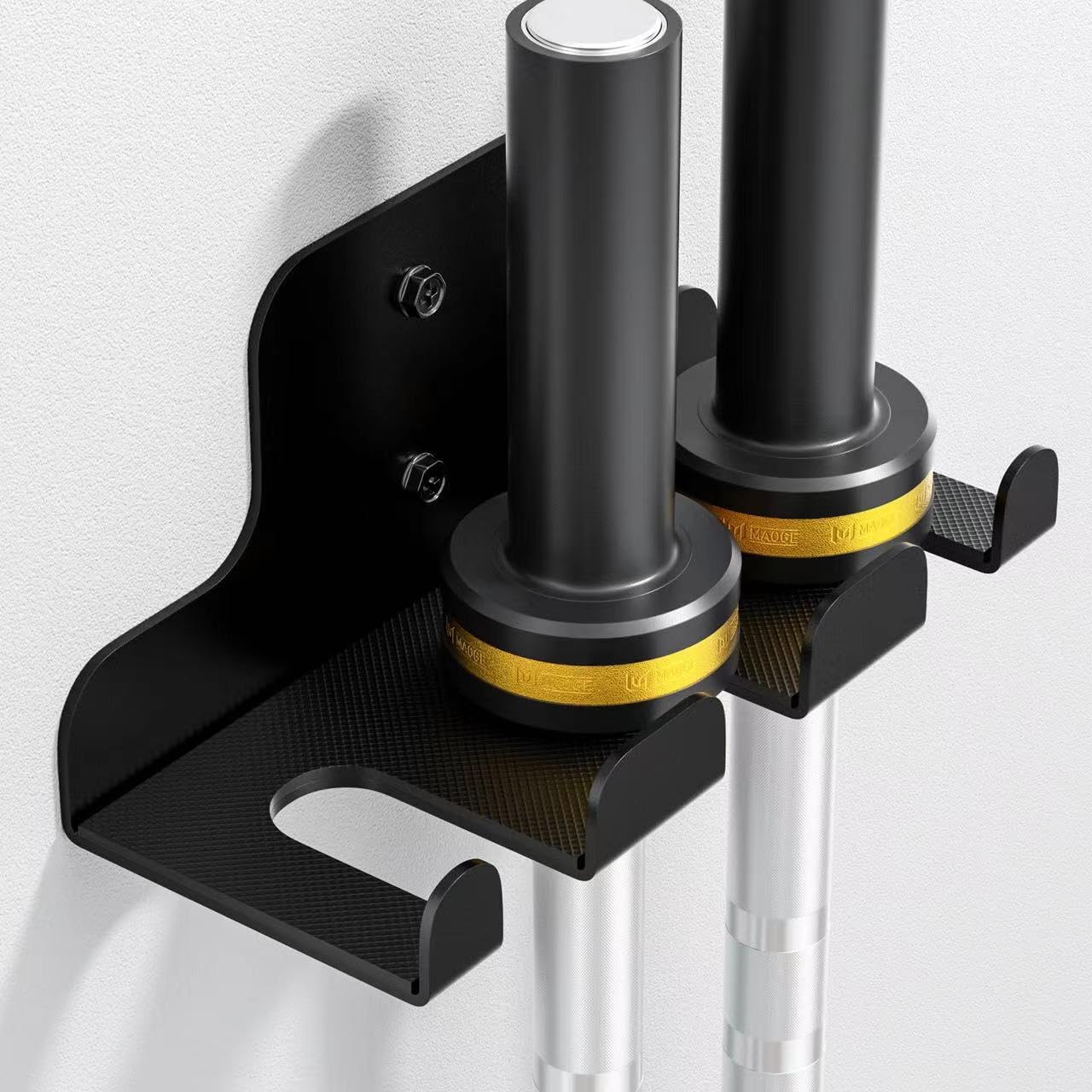 JNIHEEP Barbell Holder,Garage Gym Bar Wall Rack with 3 Bar Holders for Hanging Olympic Barbells, Curl Bars, Chains,Resistance Band,and ect,Holds Under 33mm Bar Size(Black)