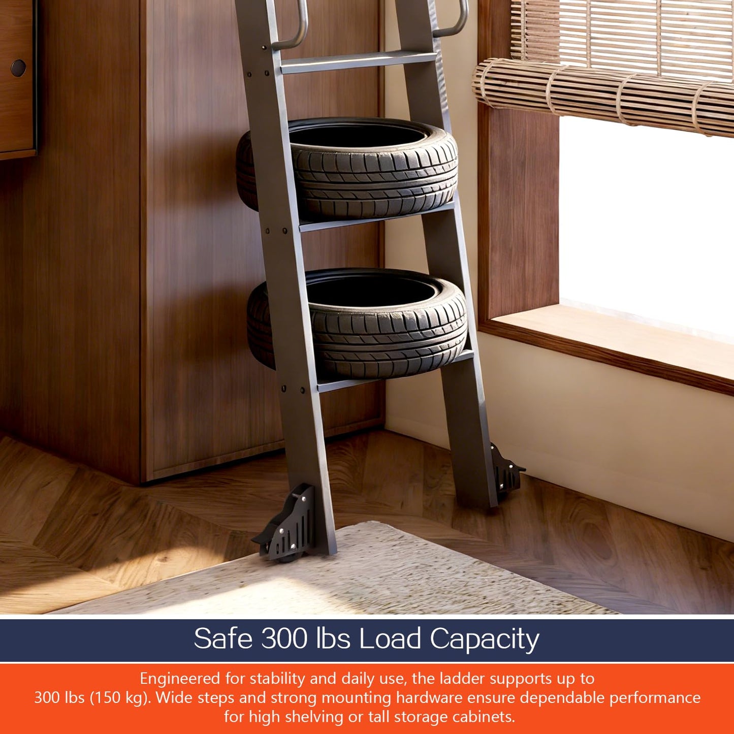87" Sliding Library Ladder, Black +12FT Rolling Track Kit