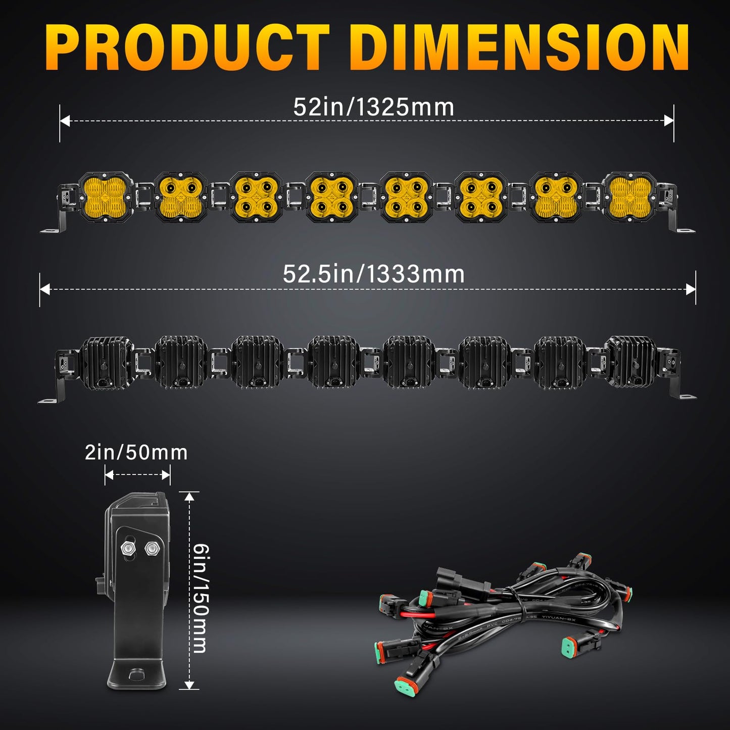 SKYWORLD 8 Pcs Yellow Cube LED Pod Light, 4 Inch 30W Spot Flood Combo Beam Work Lights,3530K Car Off-Road Driving Lamp for ATV, UTV, 4x4, Tractor,Truck,Motorcycle