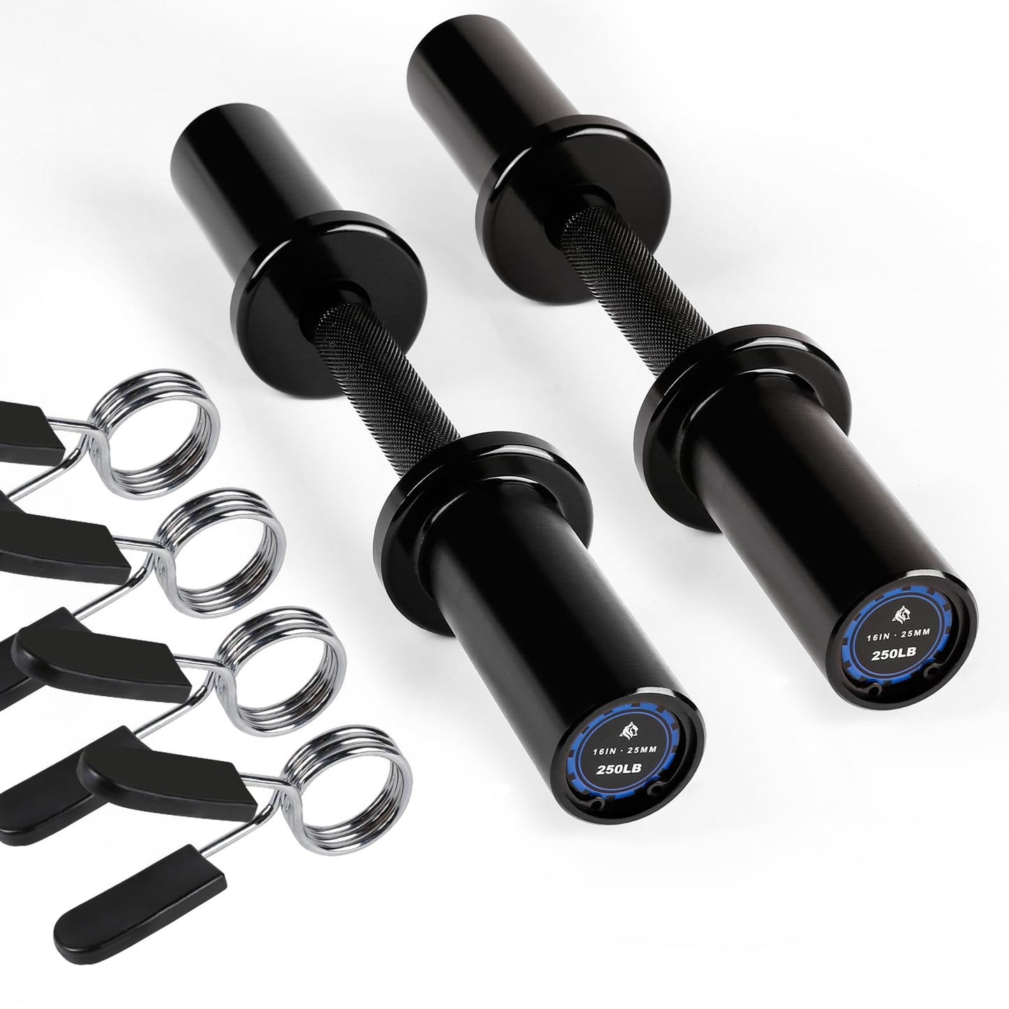 LIONSCOOL 16" Olympic Dumbbell Handles, Loadable Dumbbells Bar for Strength Training, Compatible with 2''Standard Plates, Includes 2 Pair of Spring Collars