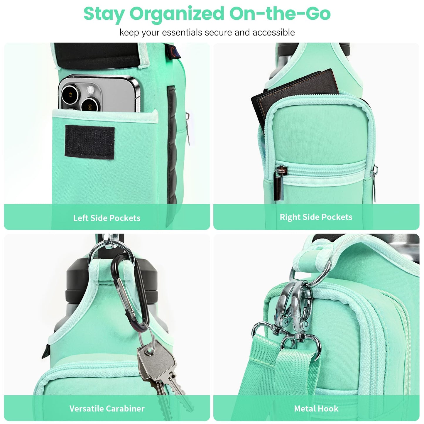 icolor Magnetic Gym Bag Water Bottle Carrier Holder with Phone Pockets & Shoulder Strap,5 Built-in Magnets Gym Bottle Pouch Sleeve,Magnetic Bag Gym Accessories Organizer for Men Women