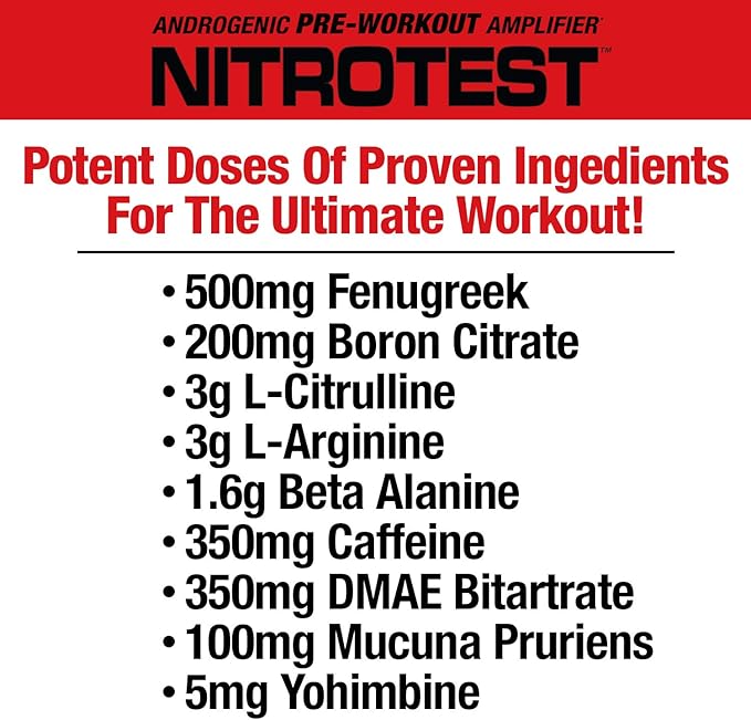 MuscleMeds Nitrotest Pre-Workout Supplement Drink, Boost Nitric Oxide, Testosterone, Watermelon, 30 Servings, 1.03 Pound, 1 Count