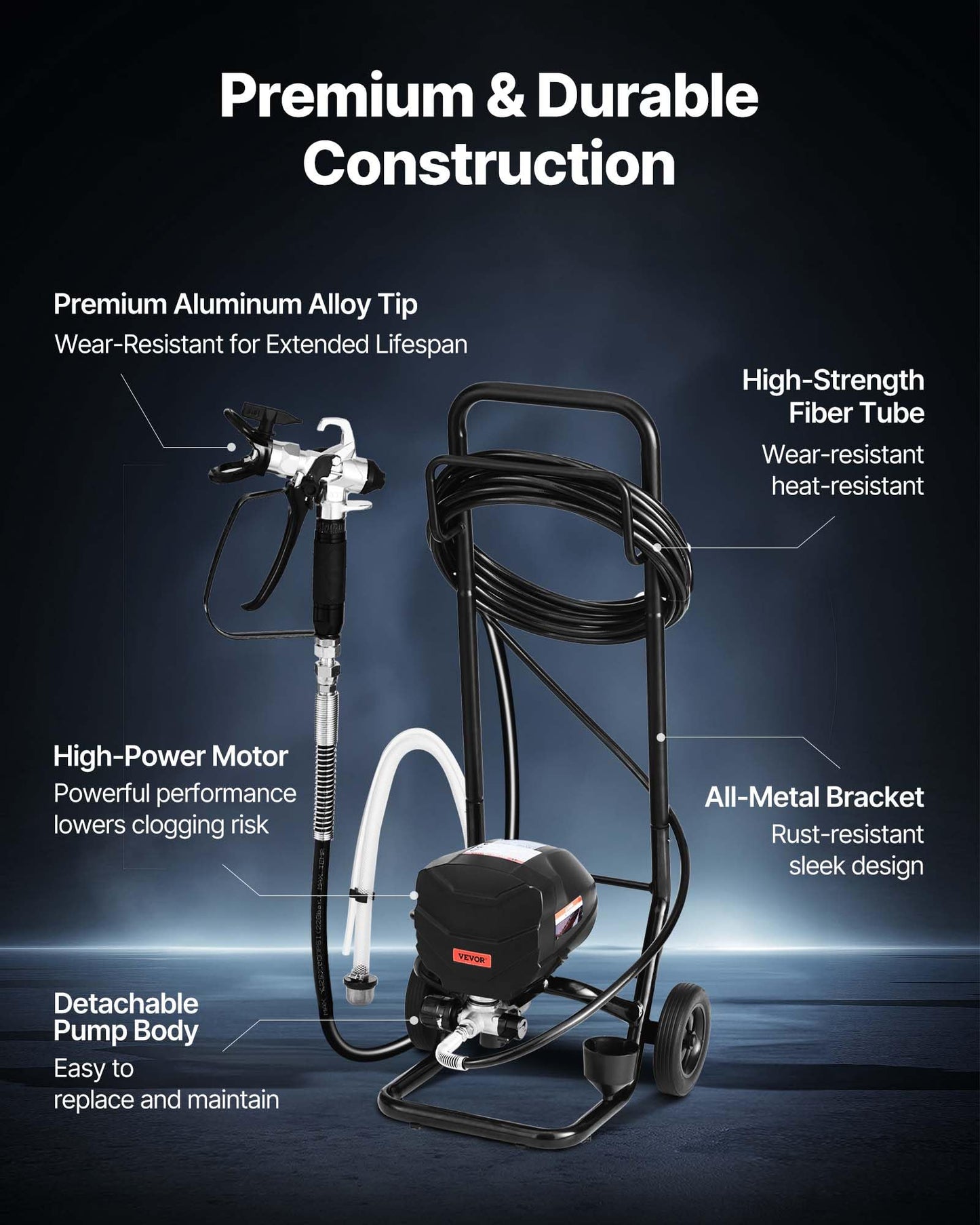 VEVOR Stand Airless Paint Sprayer, 650W, 3000PSI High Pressure Airless Sprayer with Cart, Cleaning Brush, Hose, Extension Rod, Nozzles, Electric Spray Paint Machine for House Exterior and Interior