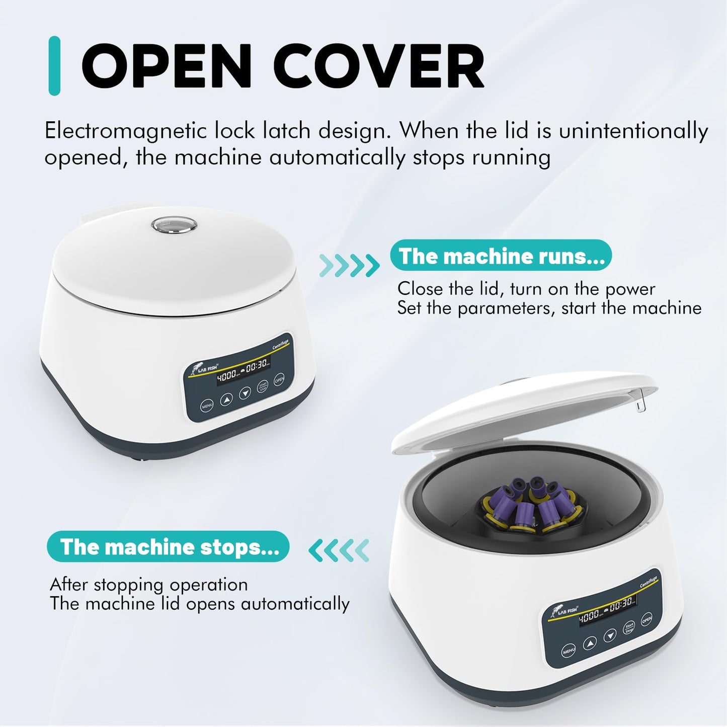 LAB FISH Centrifuge Machine LC-400PRO 2ml/5ml/10ml/15ml Lab Test Tubes | Low Speed Control 500-5000RPM,Max 2683xg | Timer Function 30sec-59min
