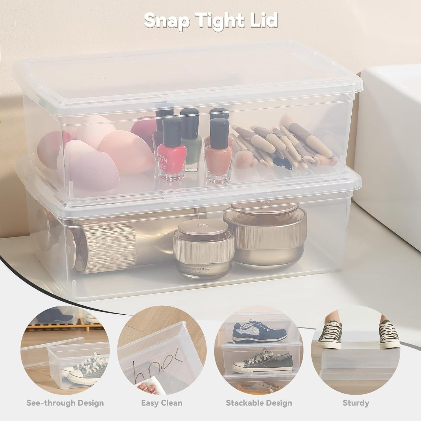 Novelinks 6 Quart Clear Plastic Storage Bins - Stackable Organizing Containers with Transparent Lids | 8 Pack