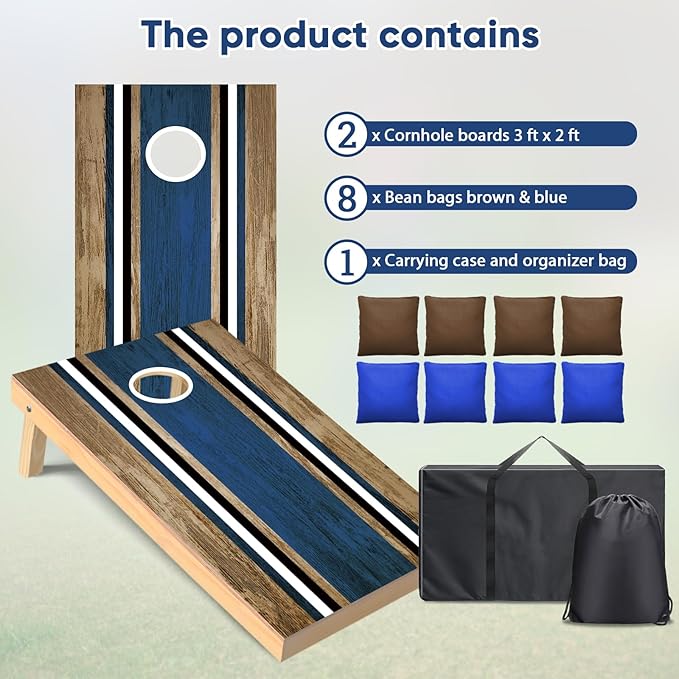 Cornhole Boards Set - Regulation Size 4x2/3x2ft Solid Wood Corn Hole Game Set with 8 Bean Bags and 2 Cornhole Boards - Perfect for Outdoor Game