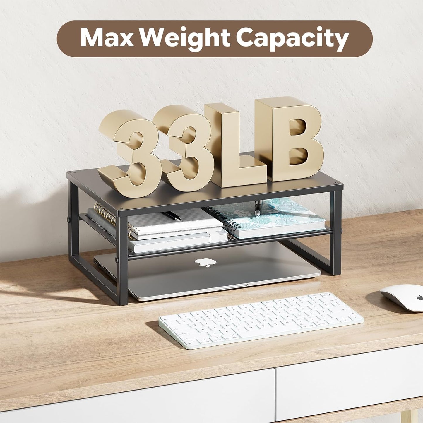 2-Tier Ekisemio Computer Monitor Stand Riser, Desk Organizer for Monitor, Black