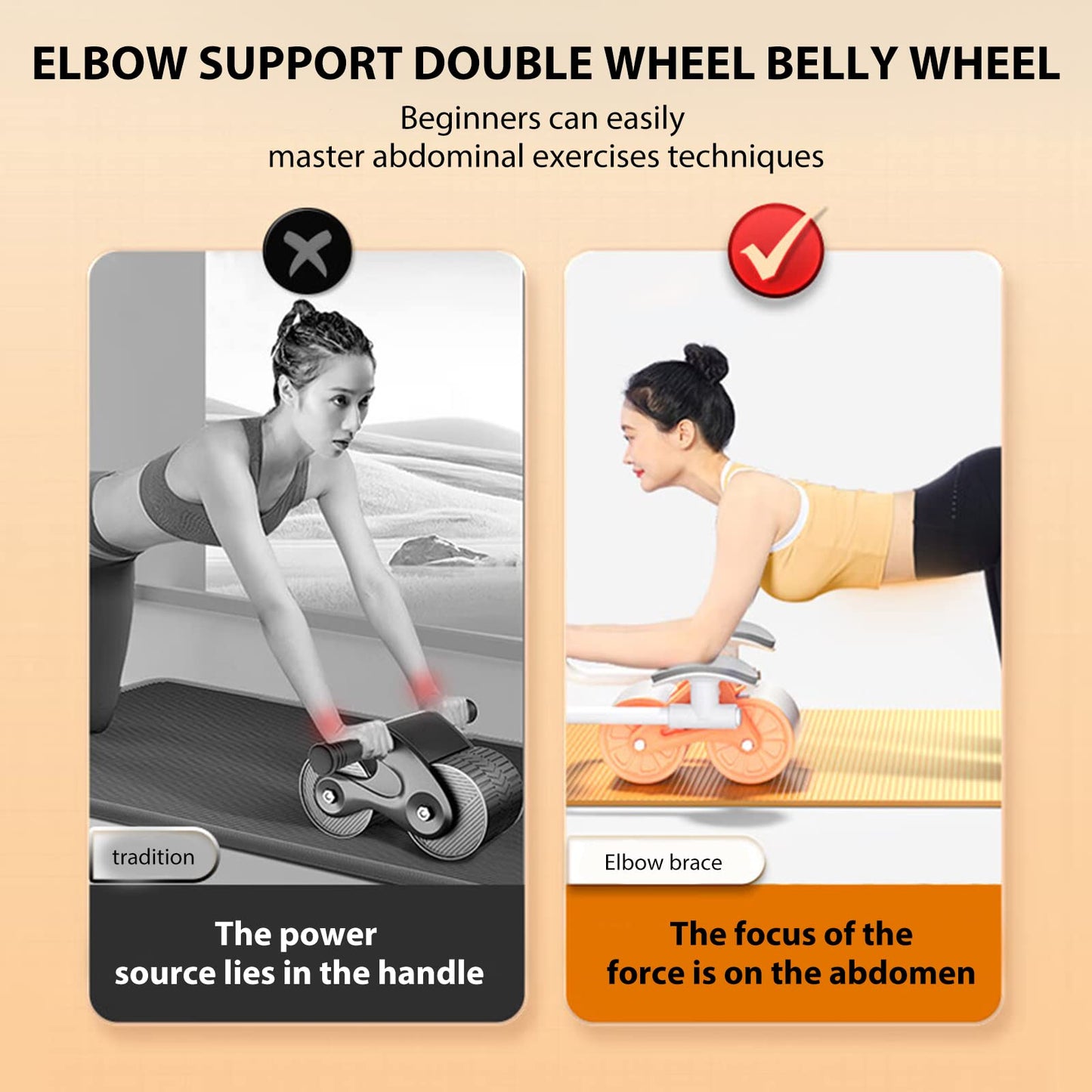Uota Elbow Support Automatic Rebound Abdominal Wheel，Ab Roller for Abdominal Exercise Machine，Abs Workout Equipment，Dolly Core Strengthening Trainer Fitness Belly Training