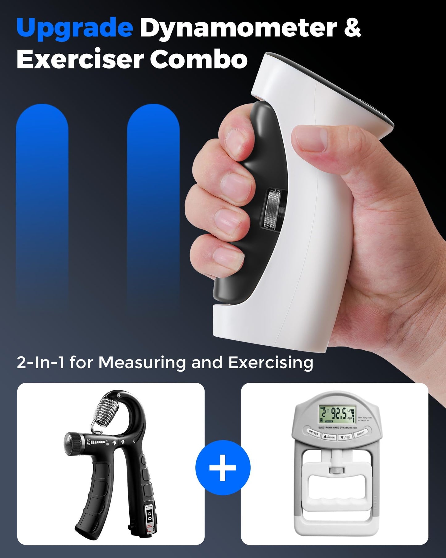 Hand Grip Strength Tester Dynamometer: Digital Electronic Measure Gripper Trainer Muscle Grips Strengthener Test Meter Handgrip Pressure Measurement Device - Handheld Squeeze Force Gauge Dynometer