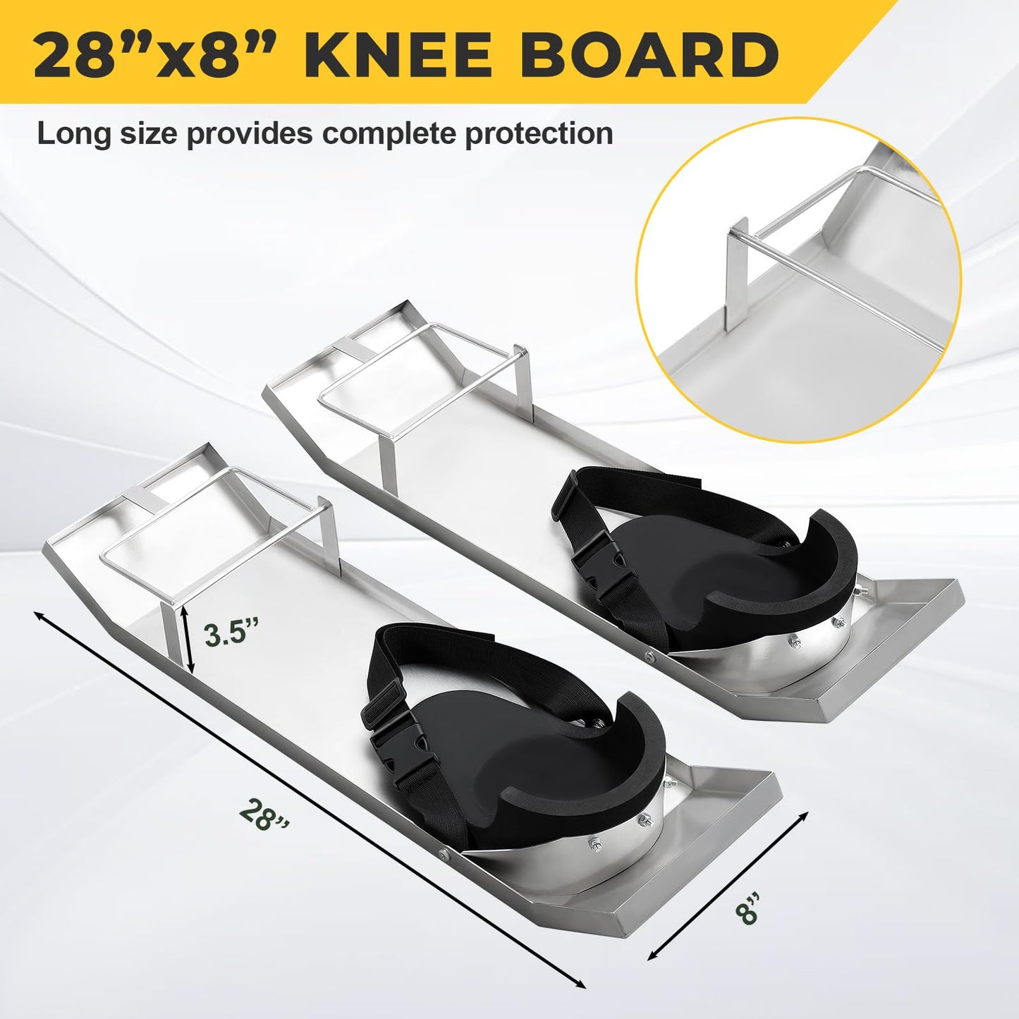 Daneried Concrete Knee Boards,Stainless Steel 28"x8" Heavy Duty concrete knee pads with Straps for Concrete Work & Finishing