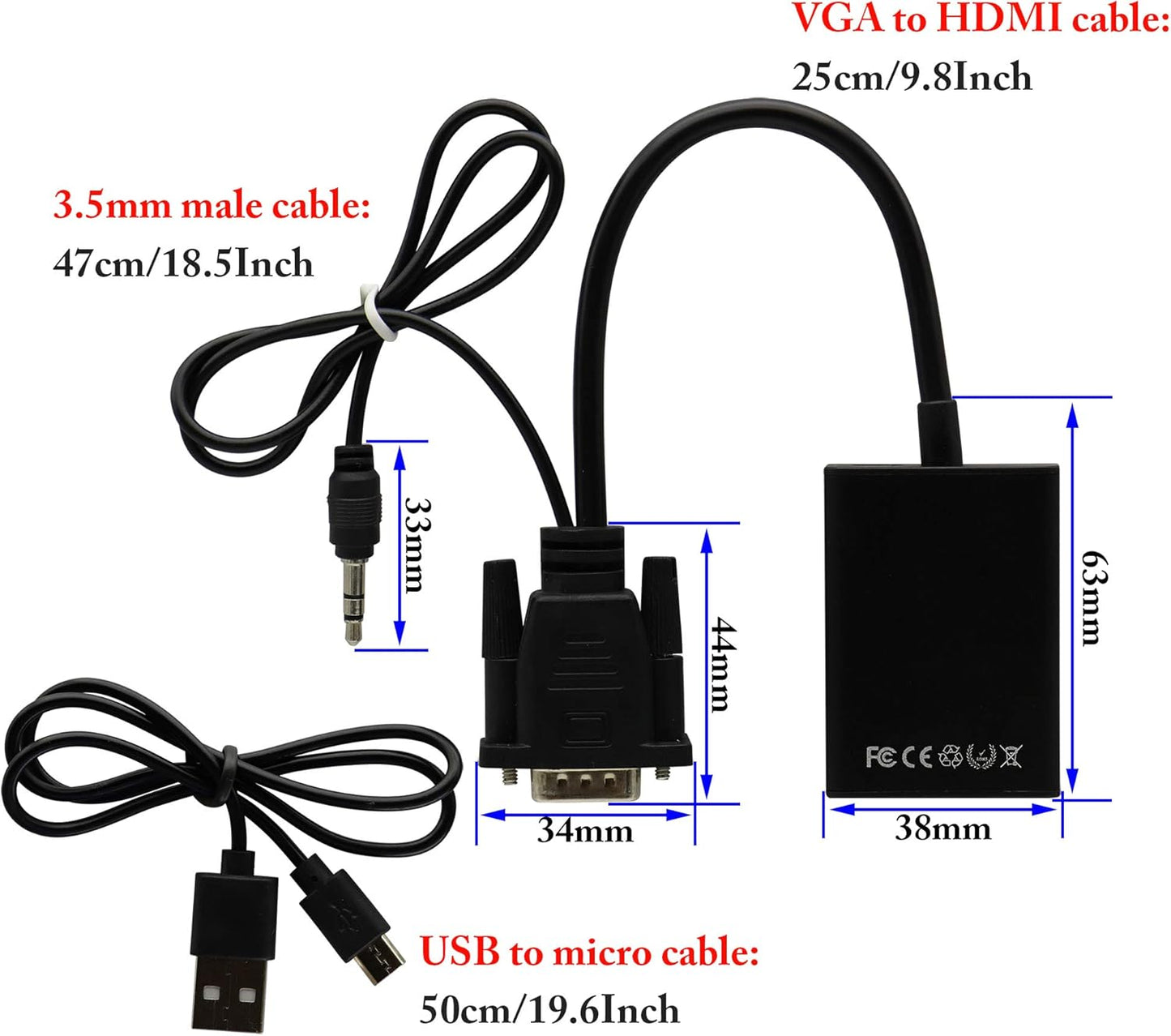 zdyCGTime 1080P VGA to HDMI Converter Adapter, Output VGA Male to HDMI Female Audio Video Cable Converter Adapter
