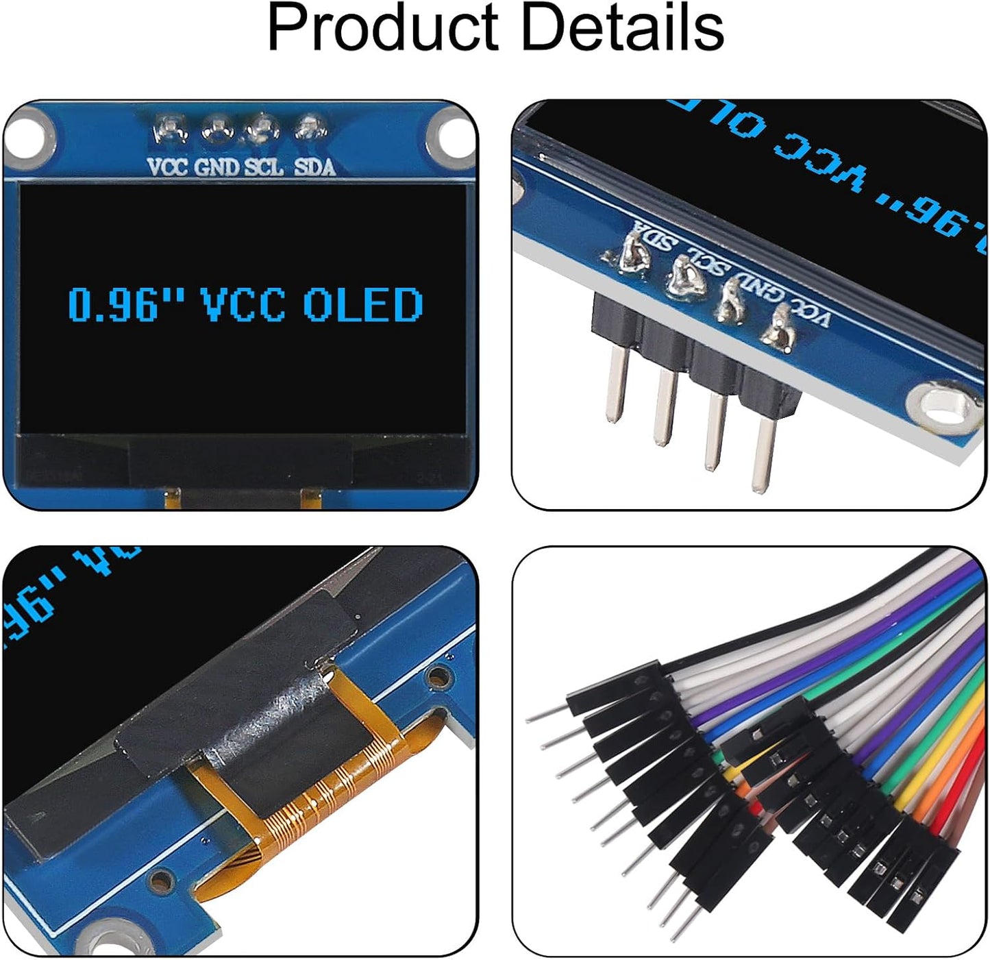 XIITIA 6pcs 0.96 inch I2C SSD1306 128x64 30pin OLED IIC Display Module LCD Screen Driver with Dupont Cables for Arduino