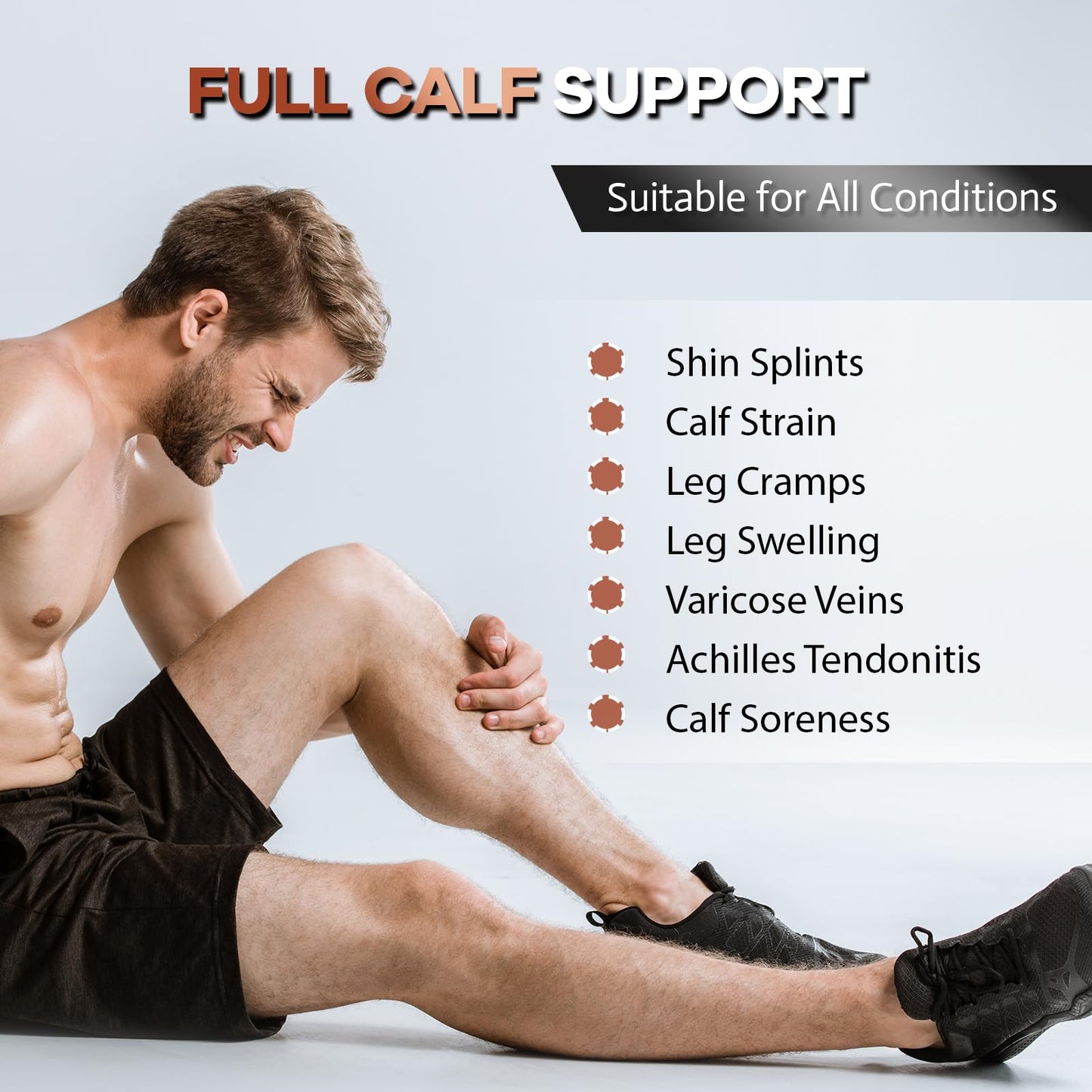Copper Calf Compression Sleeves for Men & Women - Premium High Stretch Graduated Compression with Anti-Slip Grip | Breathable & Smooth Lining Footless Design for Runners, Shin Splints, Leg Fatigue & Travel (1 Pair)