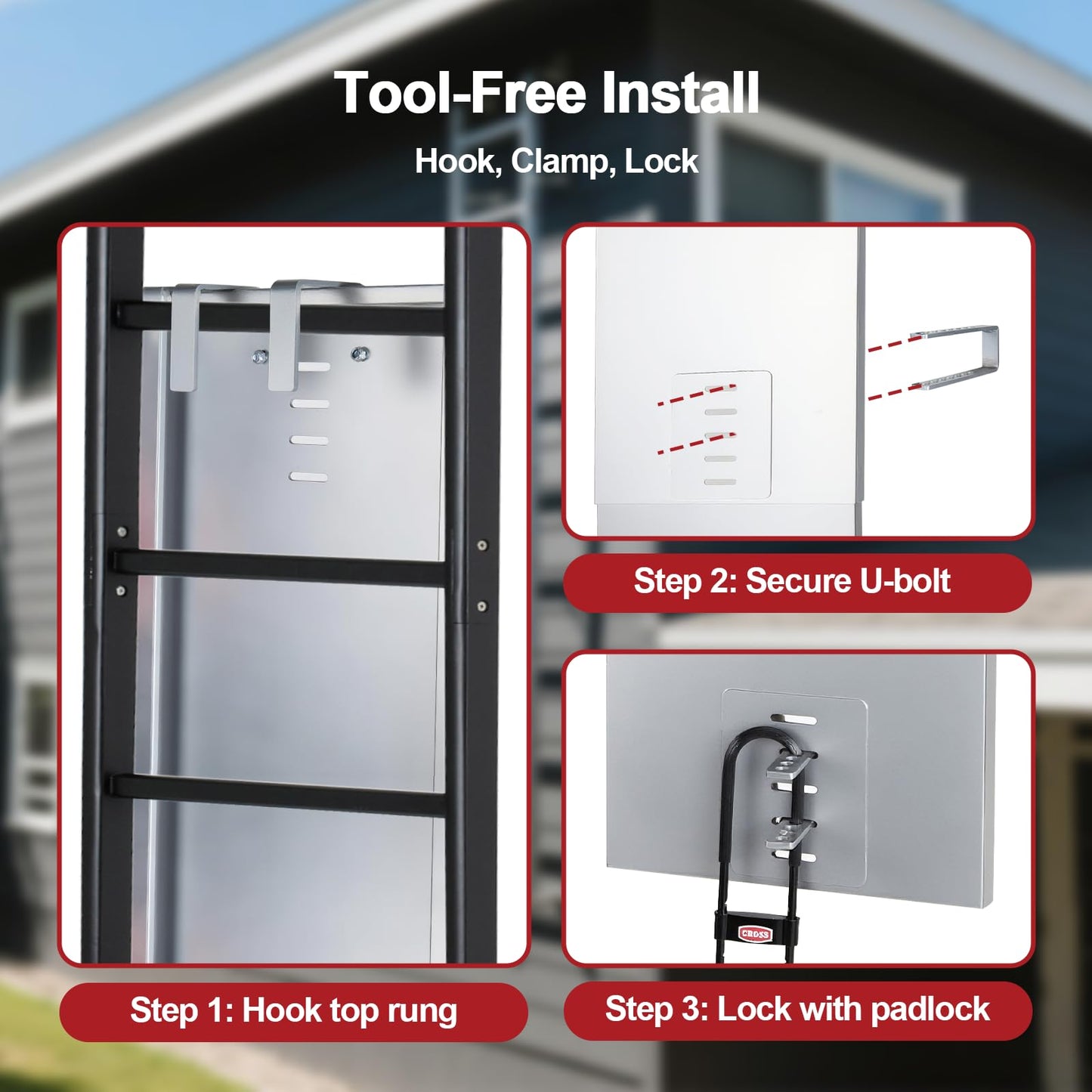 Upgraded 2-Section Anti-Climb Fixed Ladder Safety Guard – Covers 38"-75" Ladder with 2 Locking Mechanisms, Heavy Duty Roof Hatch Access Outdoor Ladder Lockout Safety Device