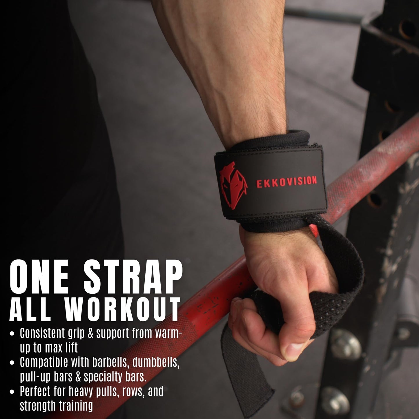 Ekkovision Weight Lifting Straps With Cuffed D Ring, Wrist Support for Men, Heavy Duty Thick Comfortable Lifting Straps, Secure Fit, Enhanced Grip, Straps for Weightlifting & Gym Training. White.