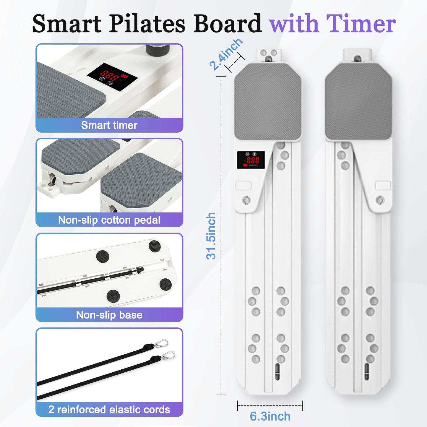 Pilates Reformer Board Set 12-in-1 Portable Pilates Board for Home Workout Core & Abs Toning Full Body Sculpting Equipment White