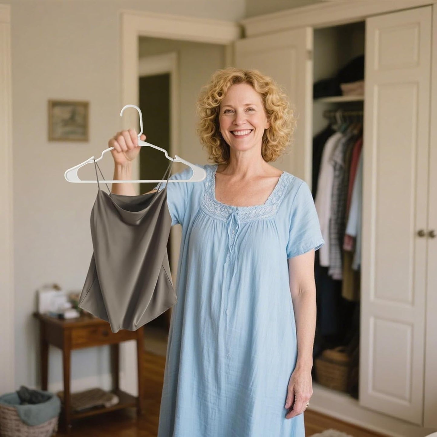 Skiennix 20-Pack White Plastic Clothes Hangers - Durable Space-Saving Design for Coats, Shirts & Dresses