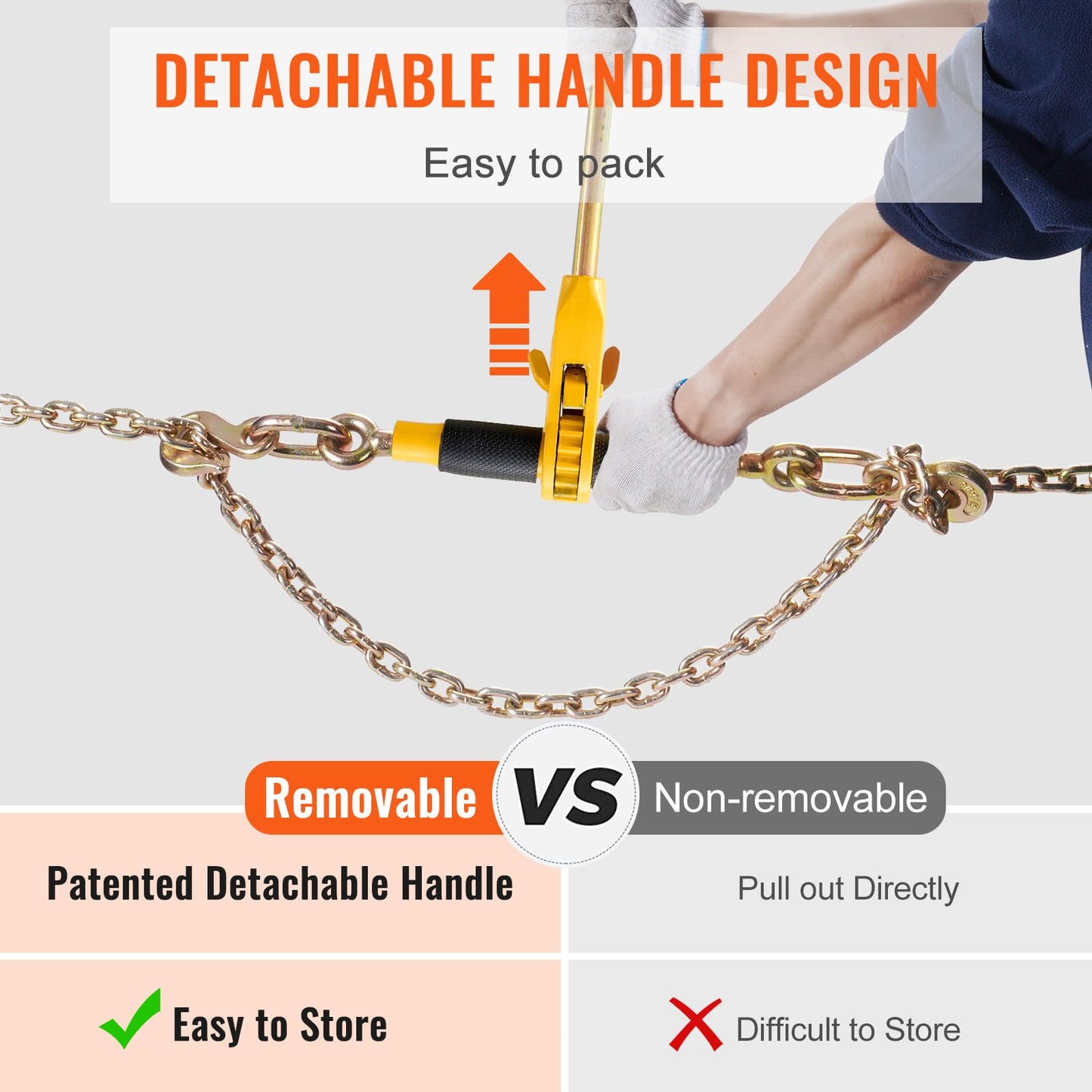 VEVOR Ratchet Binder with 5/16-3/8 inch, 7100 lbs Load Limit G80, Detachable Anti-Skid Handle, Tie Down Hauling Binders for Flatbed Truck Trailer, 2 Set Black & Yellow