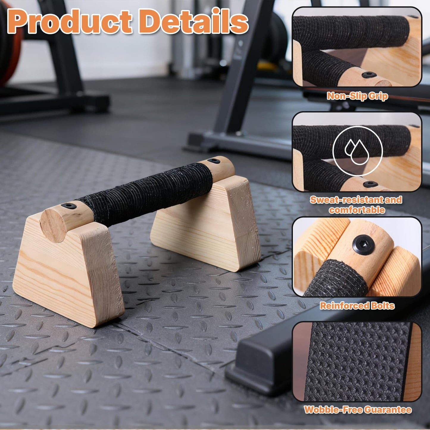 Parallettes Bars, 2 Pcs Wooden Calisthenics Equipment with Non-Slip Base for Handstand Training Push Up Bars Calisthenics Bar Joint-Friendly Beech Wood Calisthenics Equipment for Men