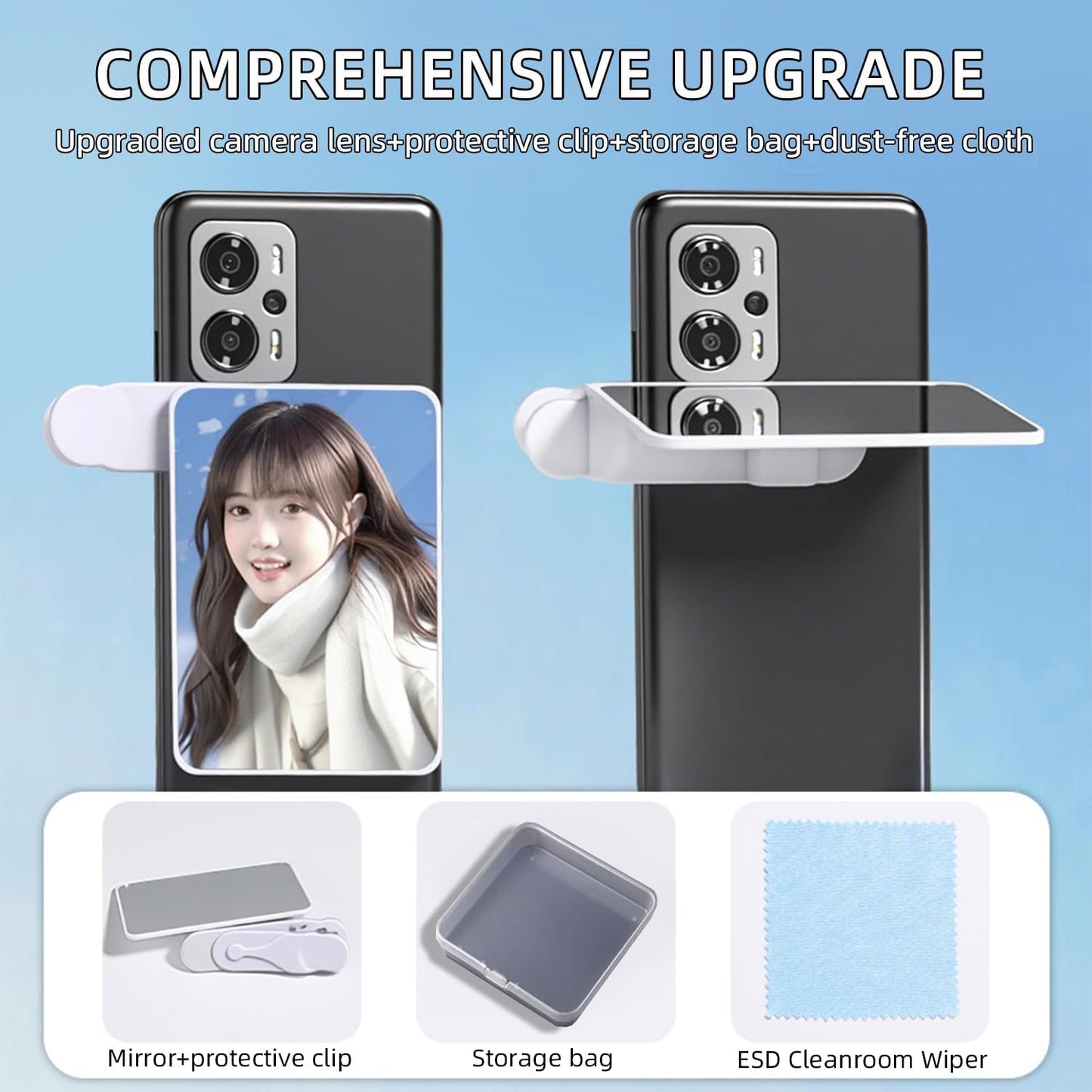 2-in-1 Sky Mirror Reflection Selfie Clip Kit Mirror & Reflection Filter Compatible with iPhone/Android Rear Camera