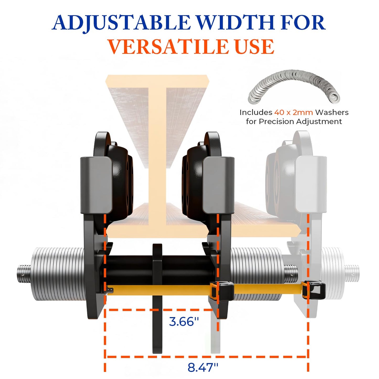 POWLAB I Beam Trolley 3 Ton Manual Adjustable for I-Beam Flange Width 3.66" - 8.46", Overhead Push Beam Trolley Heavy Duty Dual Side Wheels, for Garage Hoist for Straight Curved I Beam