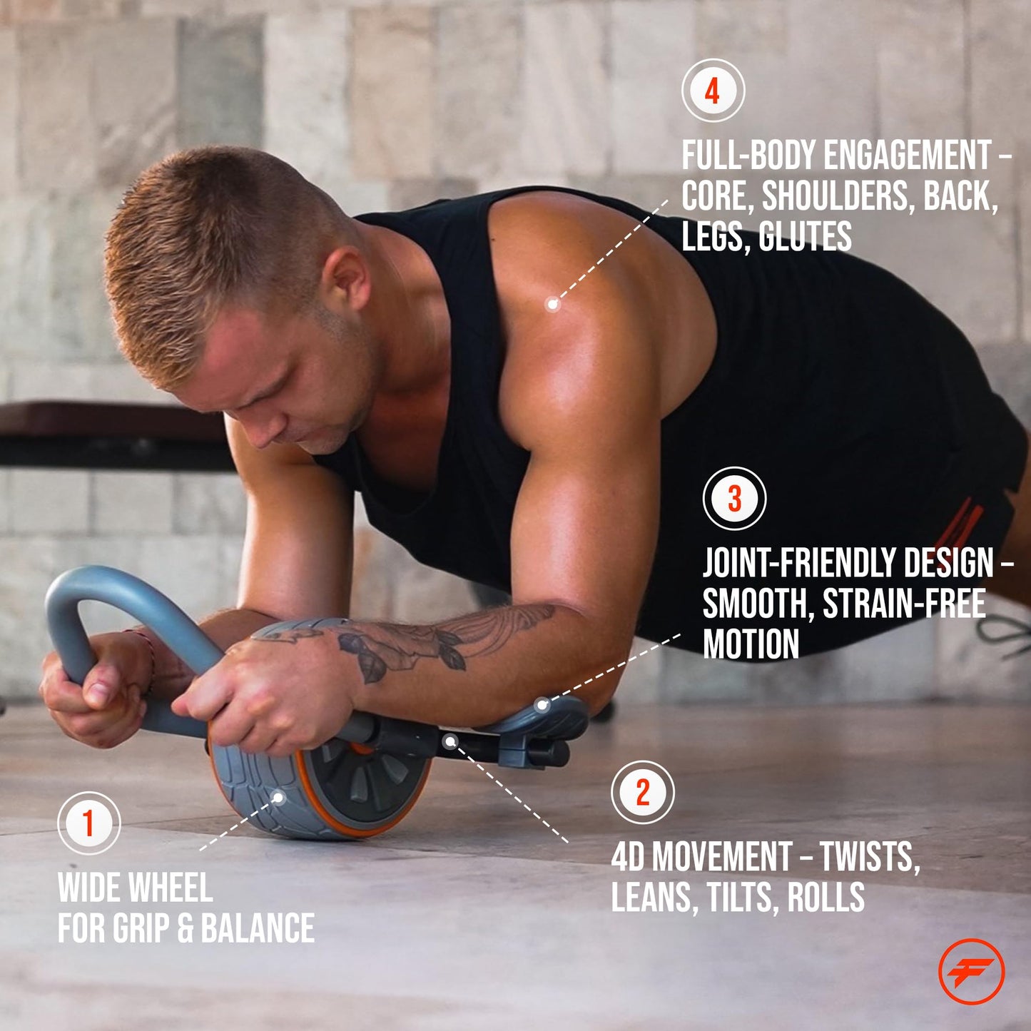 Fitness Hardware CoreFlex4D Ab Roller Wheel with Elbow Support – Dynamic 4D Core Workout Equipment for Abs, Obliques & Stability – Heavy Duty Home Gym Ab Machine for Strength Training & Full Body Fitness