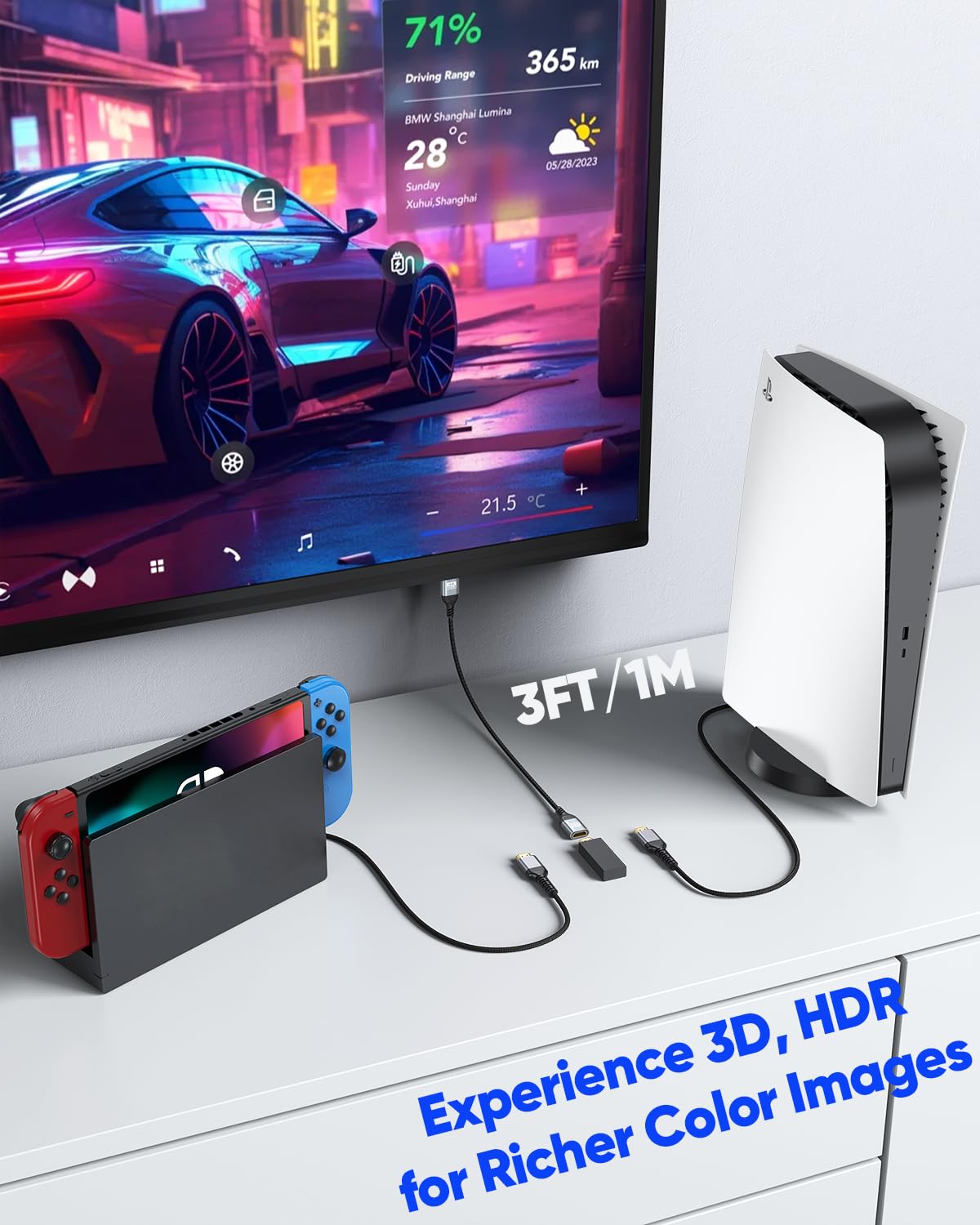 4K 3FT 3D, 2.2 PS5, HDMI Extender Cable HDMI Extension, High Speed HDMI Male to Female Adapter Supports ARC, HDR, HDCP