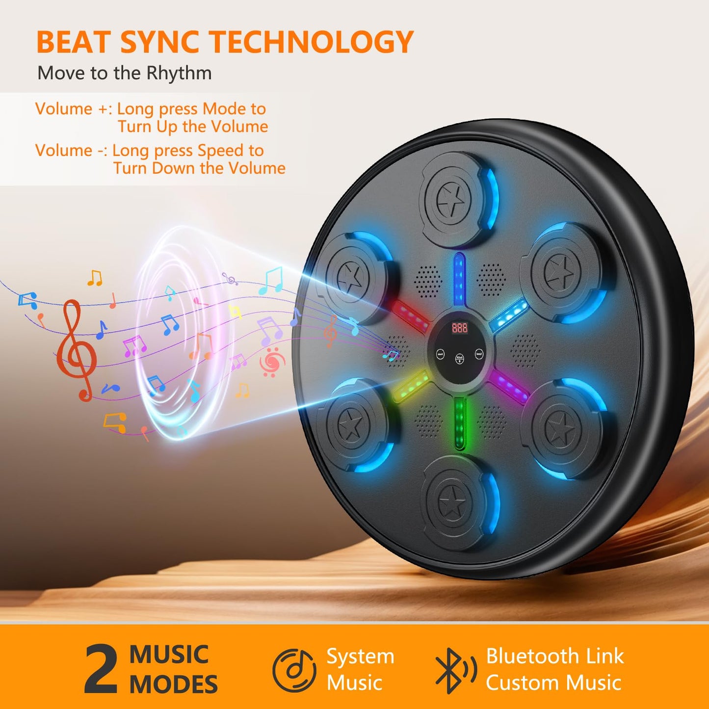 jiaao Music Boxing Machine, 2025 Upgrade Workout Machine for Adults Women Kids, Smart Bluetooth Boxing Music Trainer, with LED Wall Mounted Musical Punching Pad，with Premium Boxing Gloves