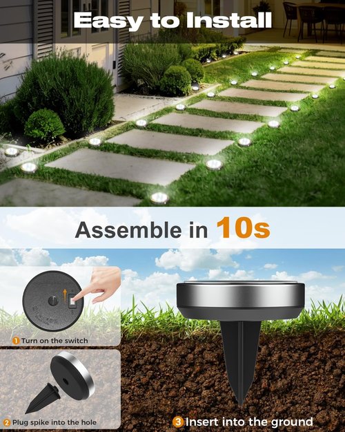 Btfarm 16 Pack Solar Ground Lights - IP65 Waterproof LED Disc Lights for Garden Pathway | Cool White