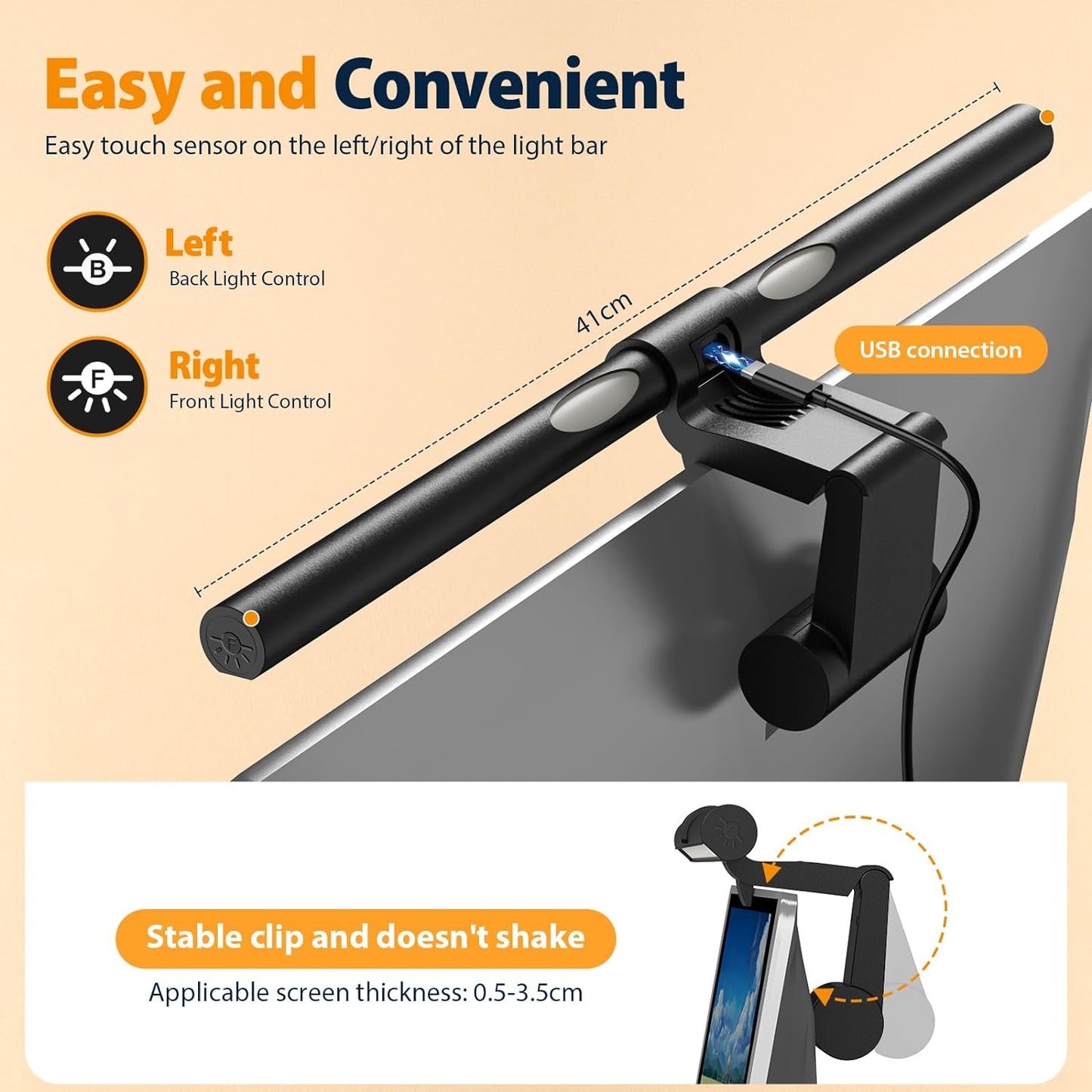 Color/Dimming Computer Monitor Light,Screen Monitor Light Bar with Backlight for Eye Caring, E-Reading LED Task Lamp