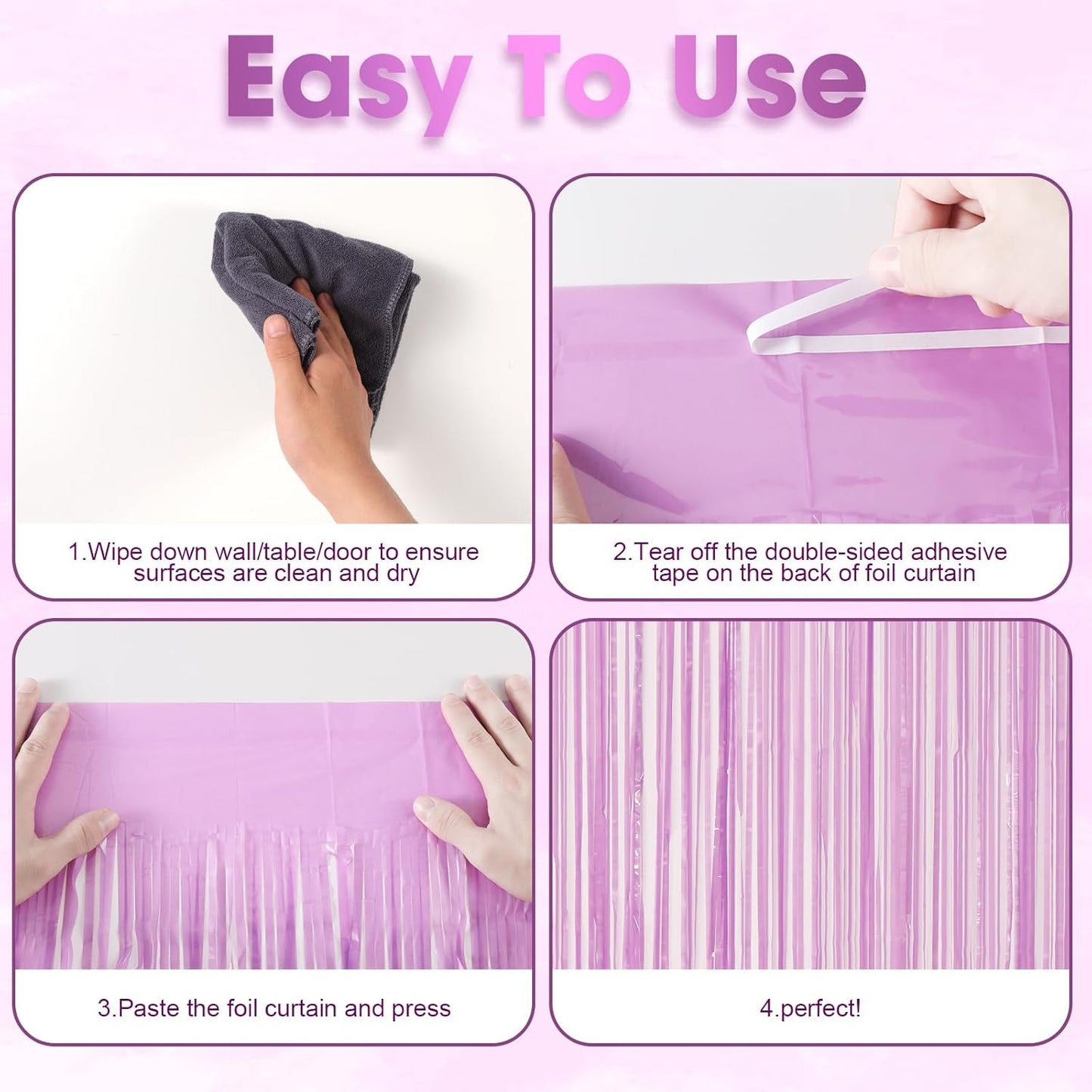 Voircoloria Foil Fringe Backdrop Curtains - 3 Pack of 3.3 x 8.2 ft Pastel Purple Tinsel Streamers for Parties
