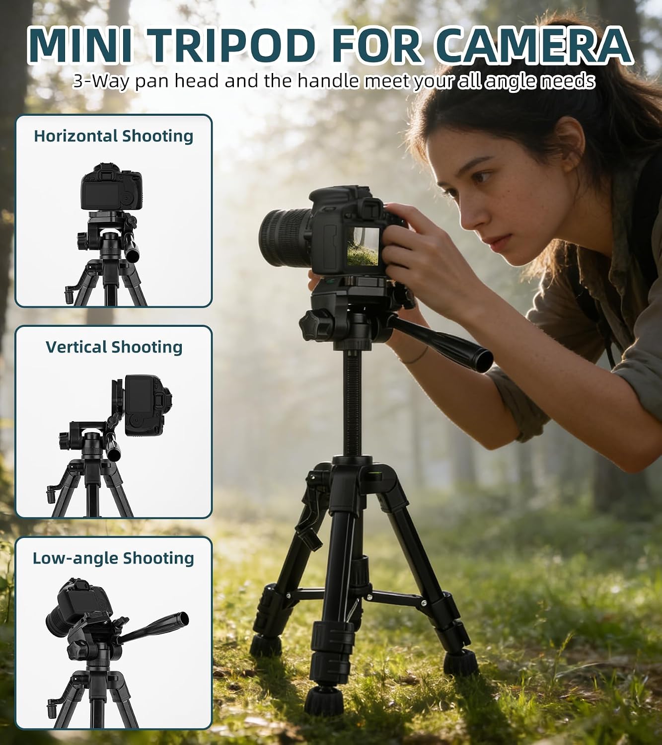 Artisorama 25'' Mini Tripod for Camera, Small Tabletop Travel Camera Stand, Compact Portable Desk Lightweight Tripods