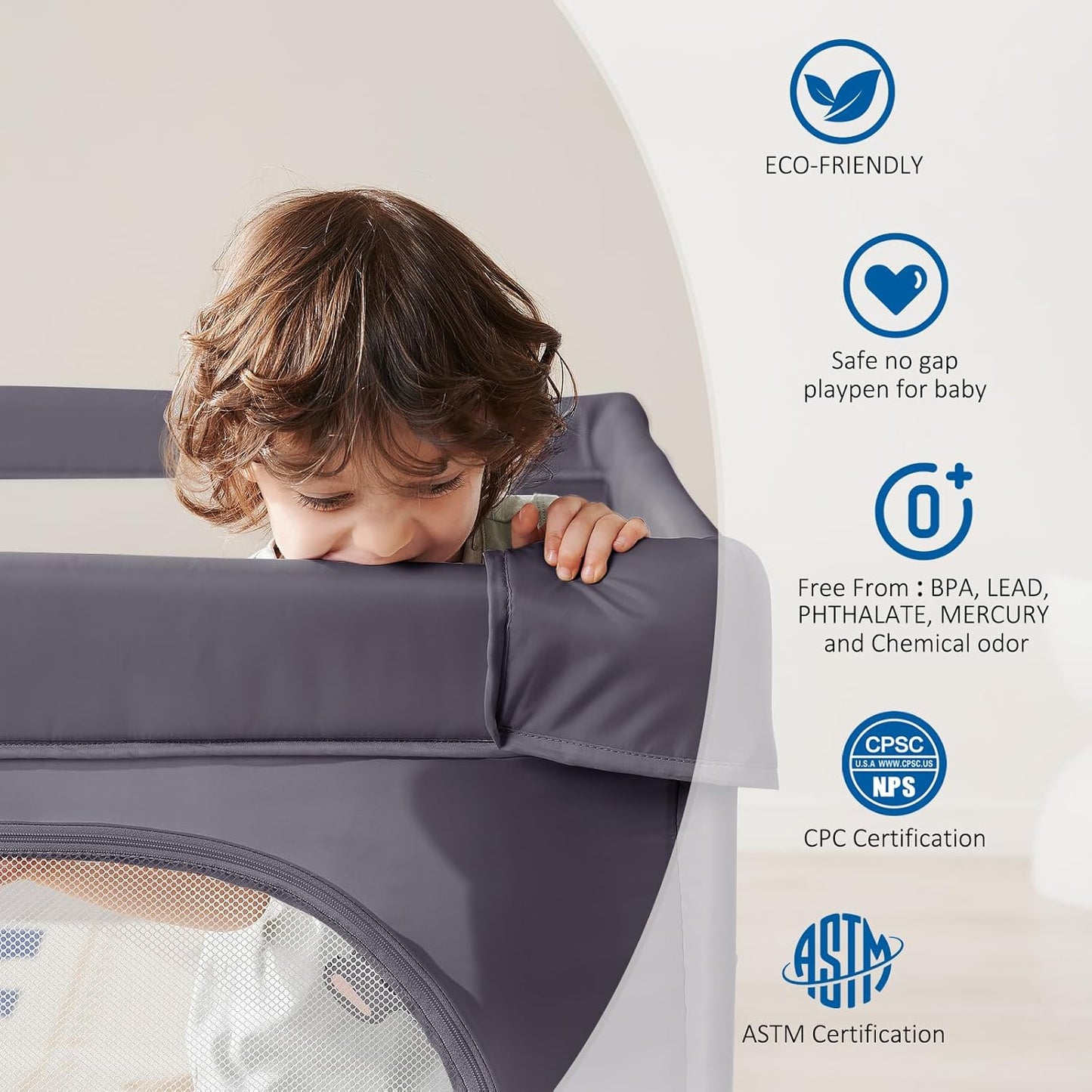 Sweeby Baby Playpen - 59x59 Inch Indoor/Outdoor Play Yard with Door for Babies & Toddlers | Dark Grey