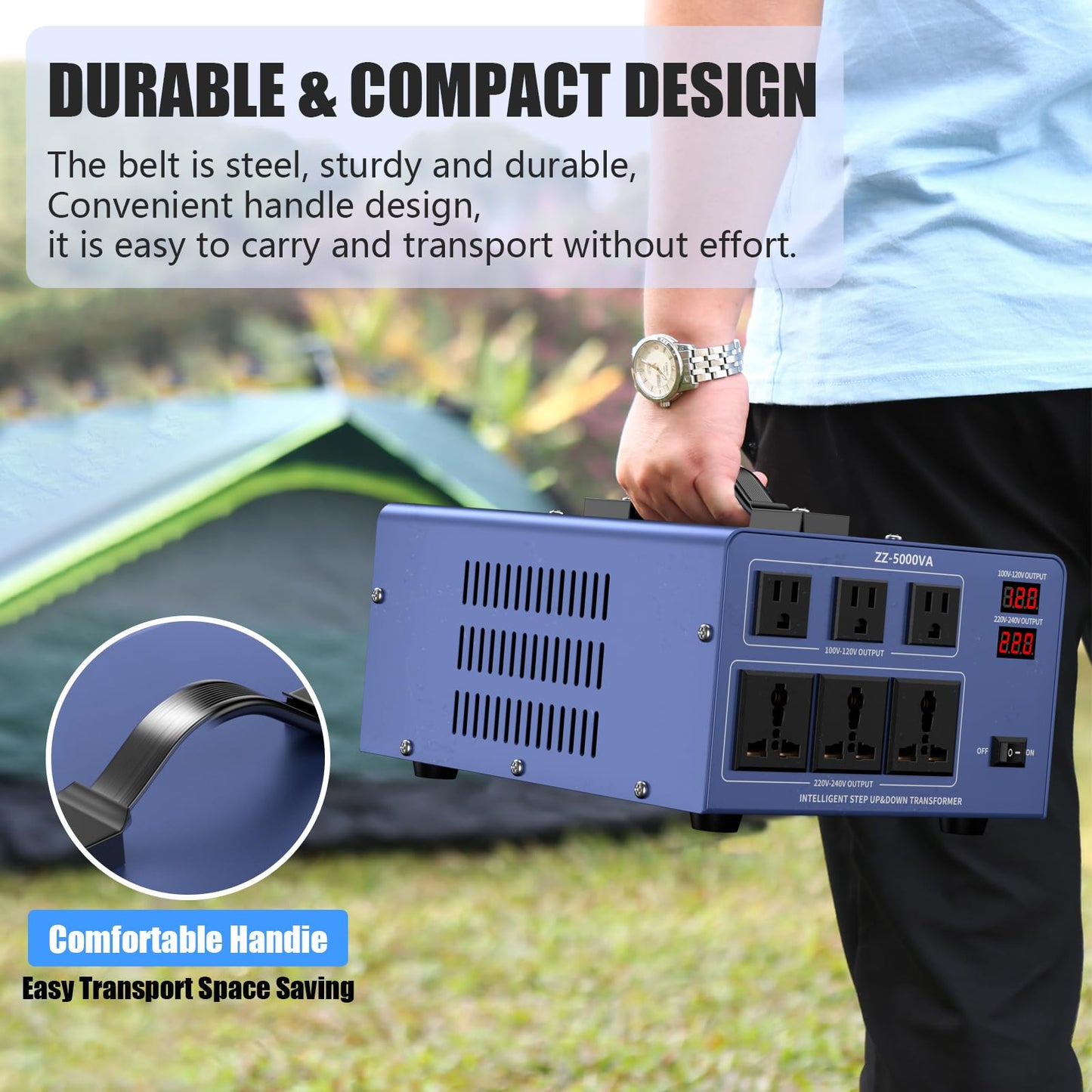 5000W Voltage Converter Transformer Step Up/Down 110V/120V to 220V/240V, Auto Voltage Recognition, Heavy Duty Power Converter with 6 Outlets, LCD Display & Circuit Breaker for Home, International Use