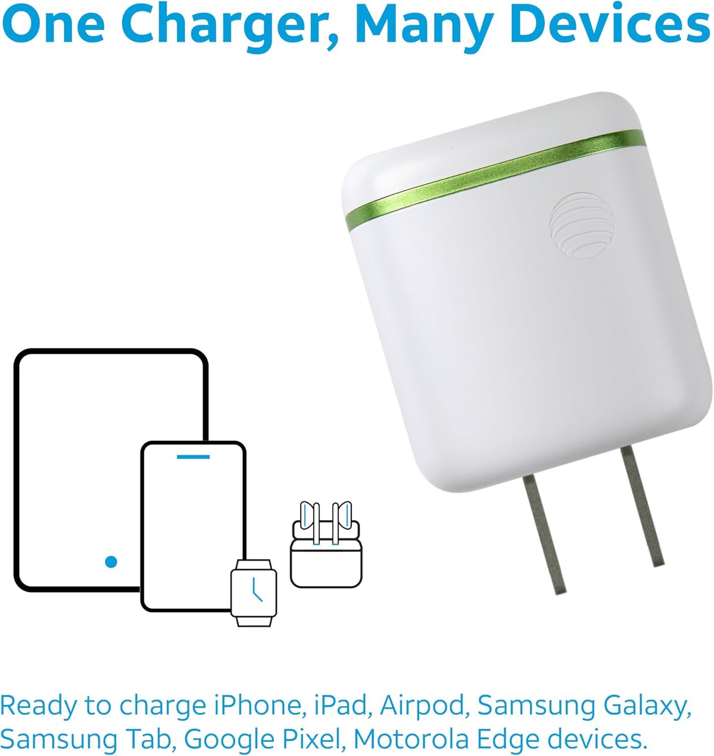 AT&T 30W 15, USB-C Wall Charger Fast Charging Power Adapter Foldable Prongs, Compact Travel Charger Compatible