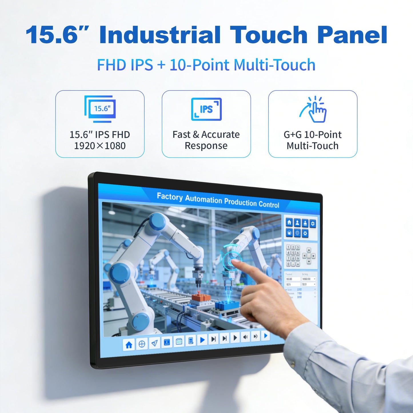 15.6" All-in-One Industrial Panel PC, Android 12 Fanless Tablet RK3399 4GB RAM/64GB ROM, Rugged Embedded Touchscreen Computer 1920 * 1080 IPS，WiFi 5 Bluetooth 4.2 for Automation/Kiosk/Bar/Warehouse
