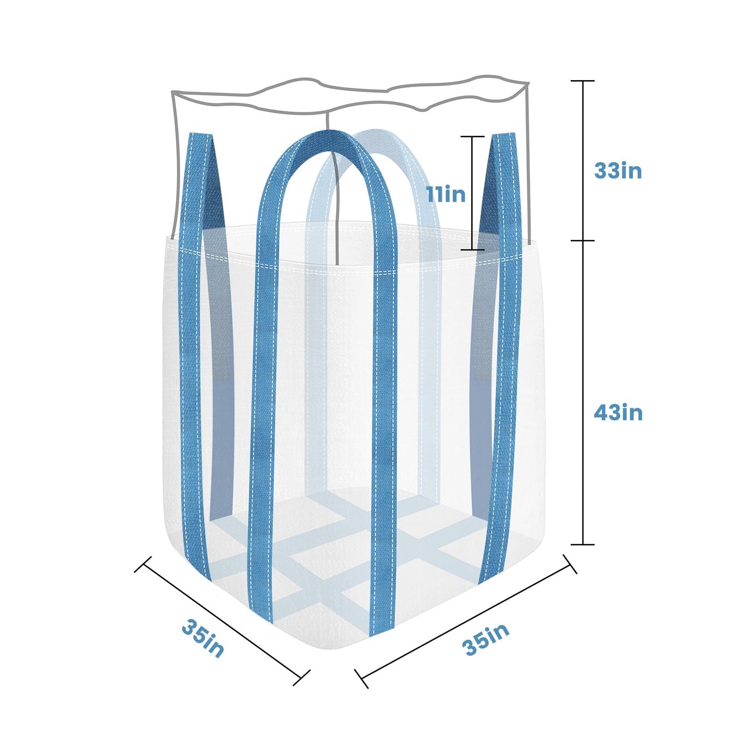 FIBC Bulk Bag, 1 Ton Bag, 35"L x 35"W x 43"H, 2000 lbs SWL, 6 Pack, Duffle Top Flat Bottom, Heavy Duty Woven Polypropylene Bags for Industry Construction