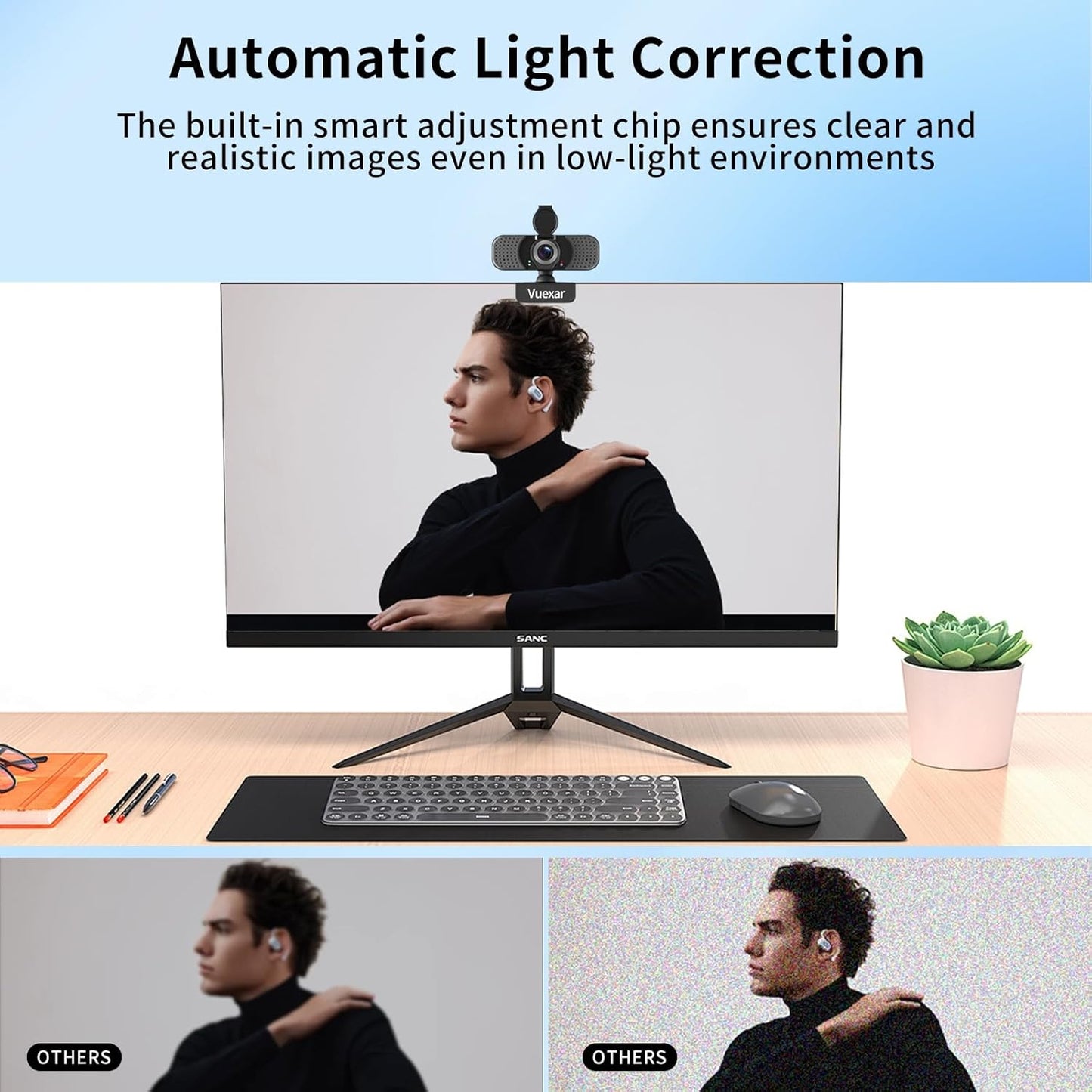 Vuexar 2K Webcam with Microphone, Web Camera withTripod, Dual Mics, Plug & Play Computer Camera for Online Calling