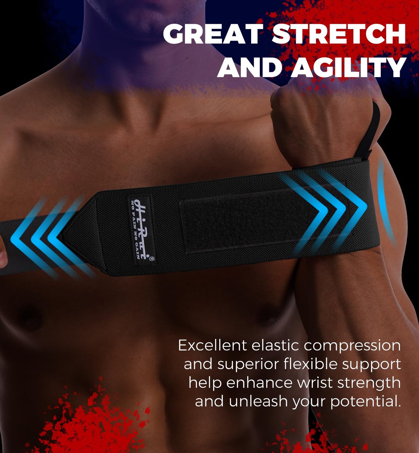 HiRui Elite 18" Weightlifting Wrist Wraps - Professional-Grade Ultimate Support & Comfort for Powerlifting Competition, CrossFit, Bodybuilding & Strength Training, Durable & Fully Adjustable (Black)