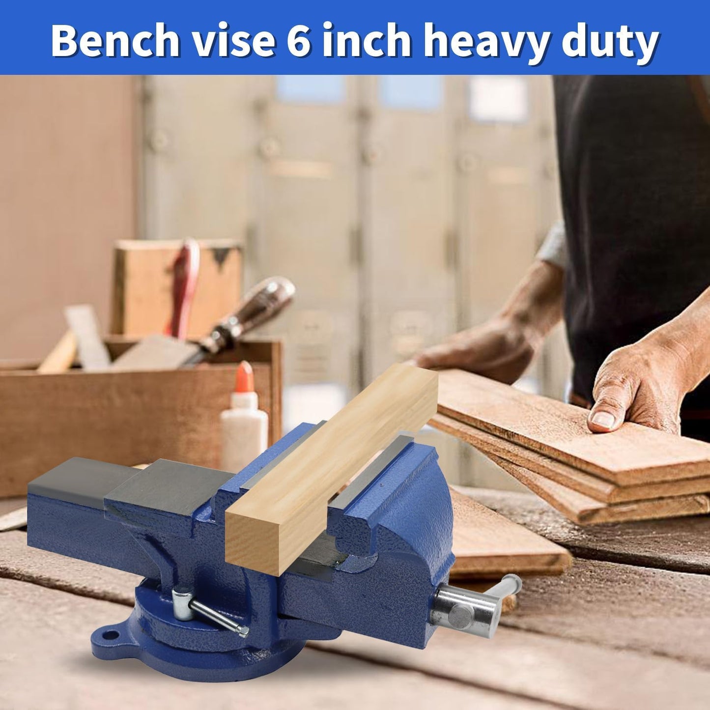 Nakkaa 6" Heavy Duty Bench Vise Cast Iron Vise with 360° Flexible Swivel Locking Base Home Work 6 Inch Swivel Bench Vice with Anvil