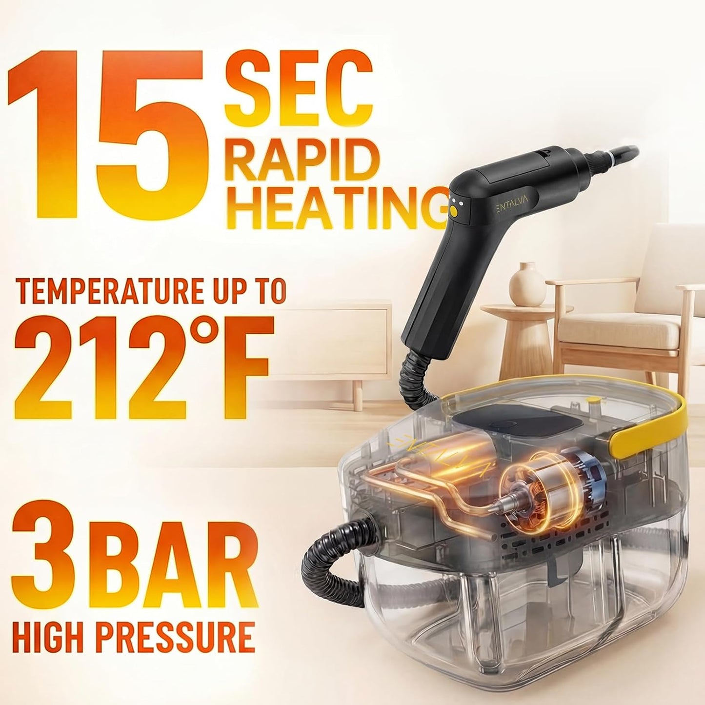 Skiennix Steam Cleaner - 1600W Handheld Steamer with 1.69QT Tank & 15 Accessories for Home Cleaning