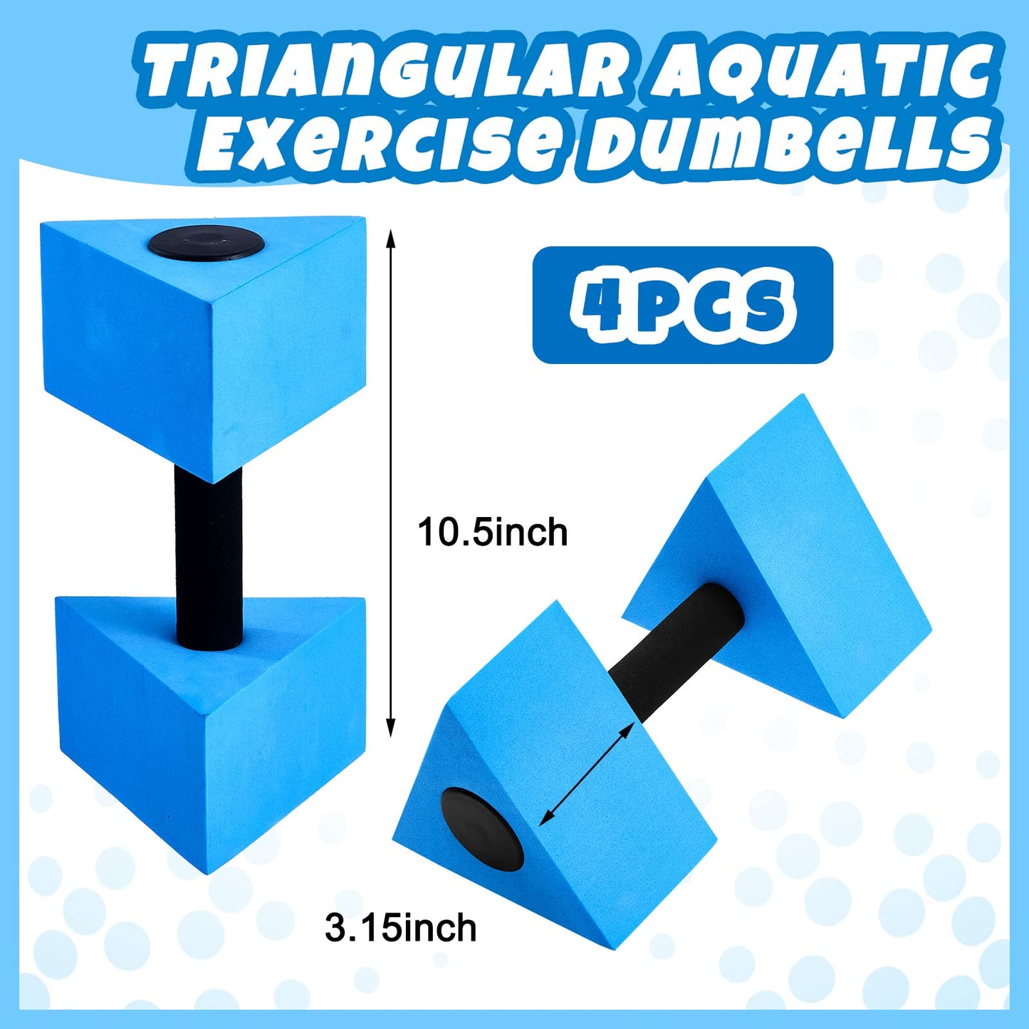 4 Pcs Triangular Aquatic Exercise Dumbbells Floating Water Weights for Pool Exercise Set EVA Foam Water Weights Resistant Water Aerobics Equipment Fitness Barbells Hand Bar for Pool Exercise Blue