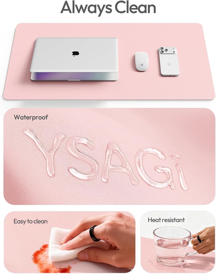 YSAGi Leather Desk Protector, Office Mat, Large Mouse Mat, Non-Slip PU Leather Blotter, Laptop Desk Mat, Waterproof Writing Pad for Office and Home(Light Pink, 63" x 24")