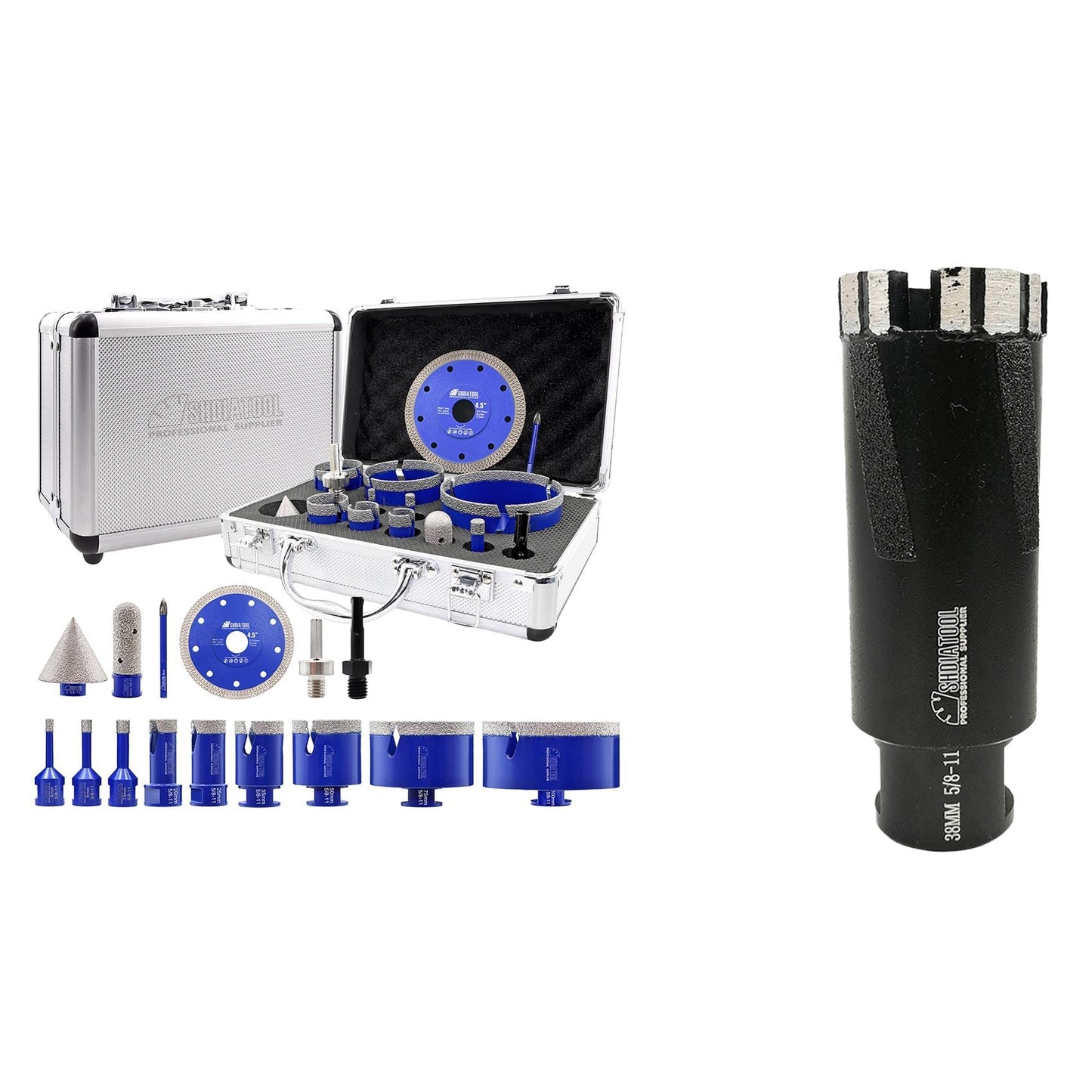 SHDIATOOL Diamond Tile Drill Bits Kit 15pcs, Porcelain Hole Saw Sets, Core Bits Cutter for Drilling Ceramic Marble Granite