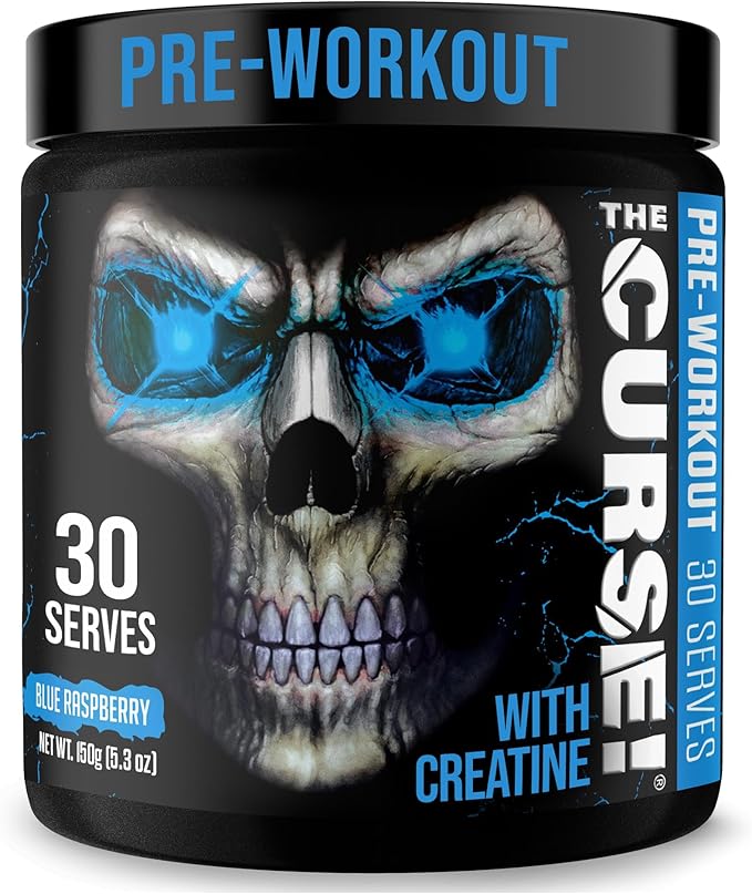 JNX SPORTS The Curse! Pre Workout Powder for Men & Women, Caffeine, Beta-Alanine, Creatine, L-Citrulline, 30 Servings, Blue Raspberry Flavor ??Boost Energy, Strength & Focus