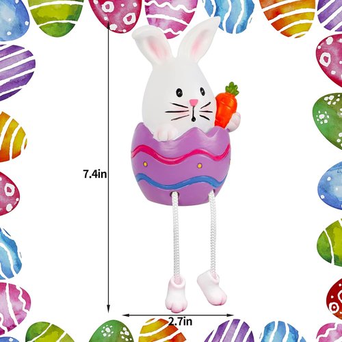 Lulu Home Easter Bunny Figurines - 2 Pack Resin Shelf Sitters with Dangling Legs | Modern Tabletop Decor