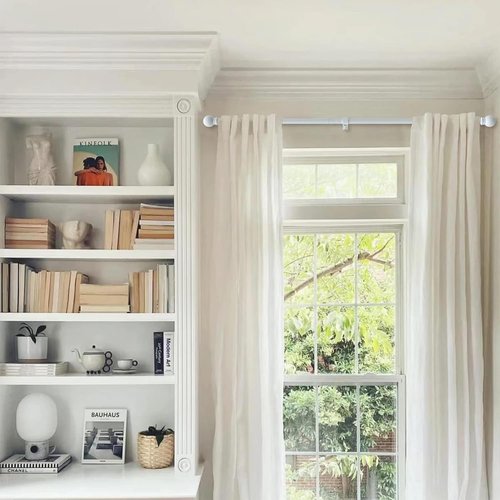GXOACKJ Heavy-Duty Metal Curtain Rods - Decorative White, 66-120 Inch with Brackets