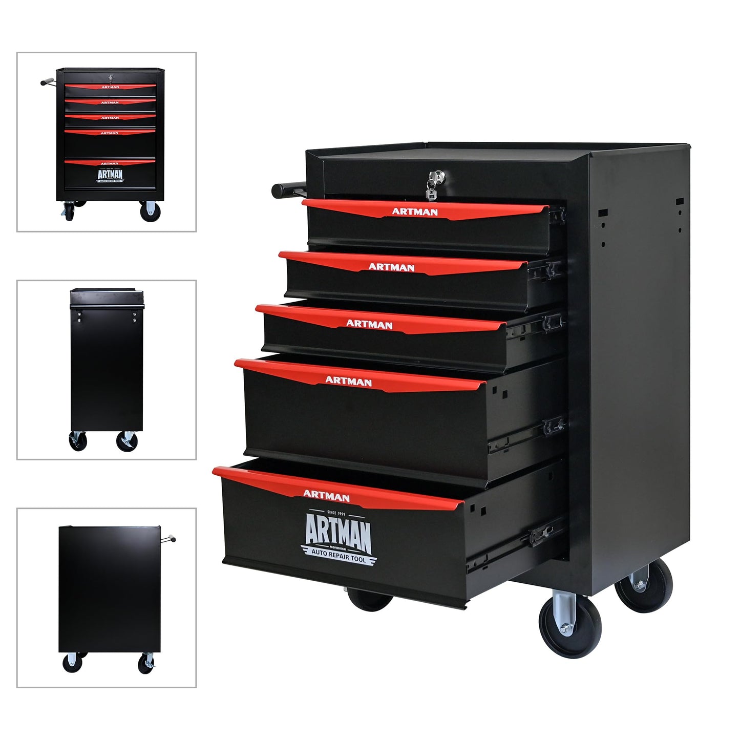 RYH 5 Drawers Rolling Tool Chest - Heavy Duty Mobile Tool Cart with Locking Wheels & Ball Bearing Drawers 30.5" H x 20.9" W x 13" D, Garage Tool Storage Cabinet (Black, 5 Drawers)
