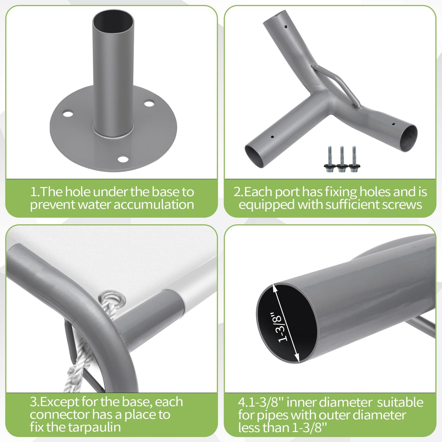 ICITYWALL 8 Leg Carport Kits，High Peak Canopy Fitting Kit with 1-3/8" ID, Galvanized Steel Carport Connectors, shed Frame kit DIY Project